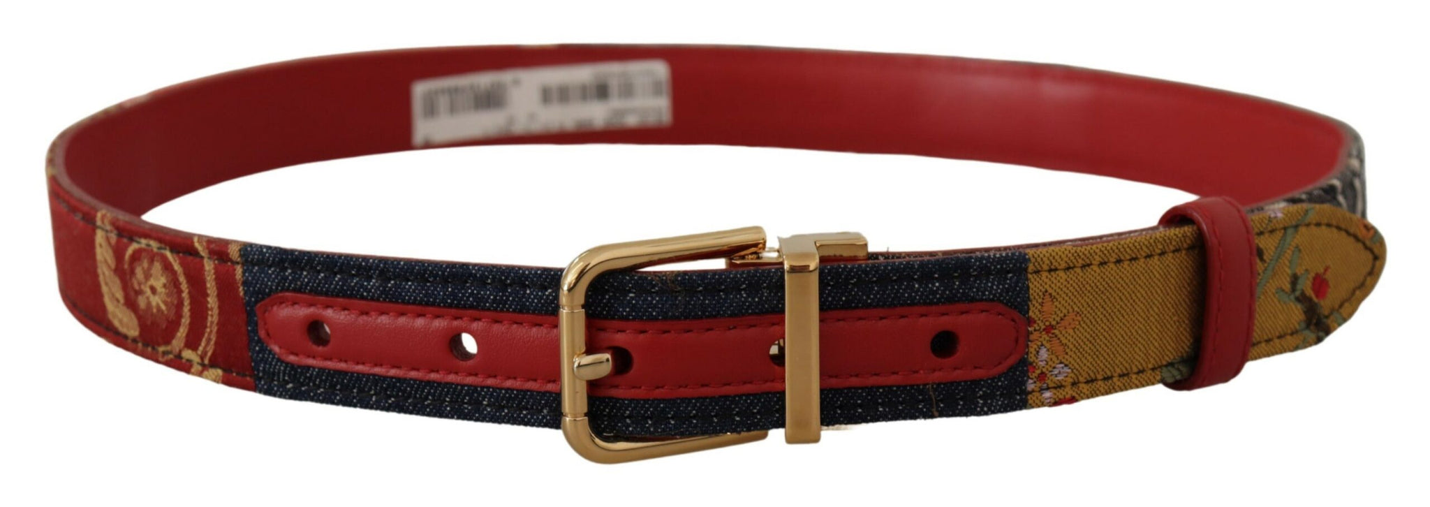Multicolor Majolica Patchwork Gold Metal Buckle Belt