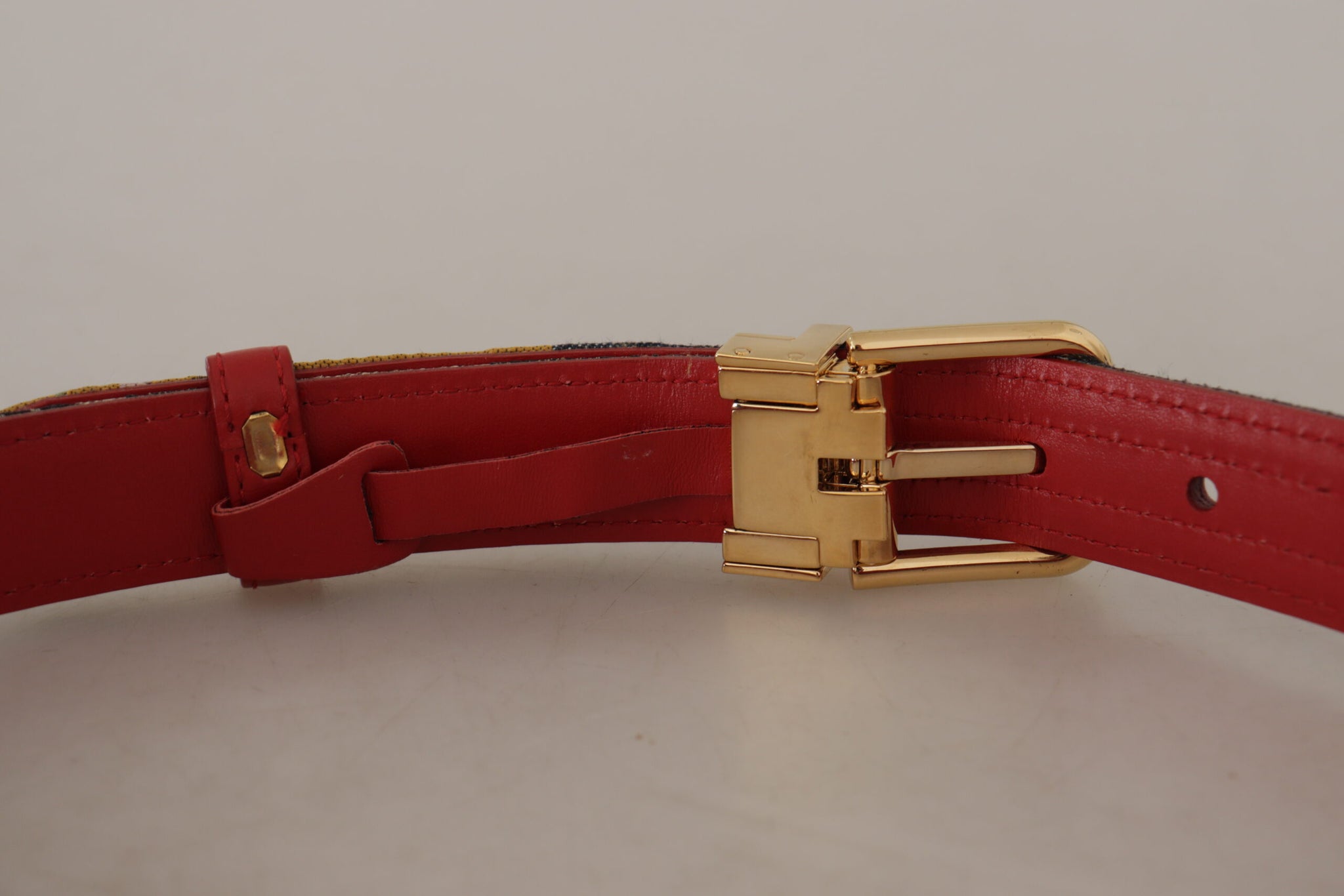Multicolor Majolica Patchwork Gold Metal Buckle Belt