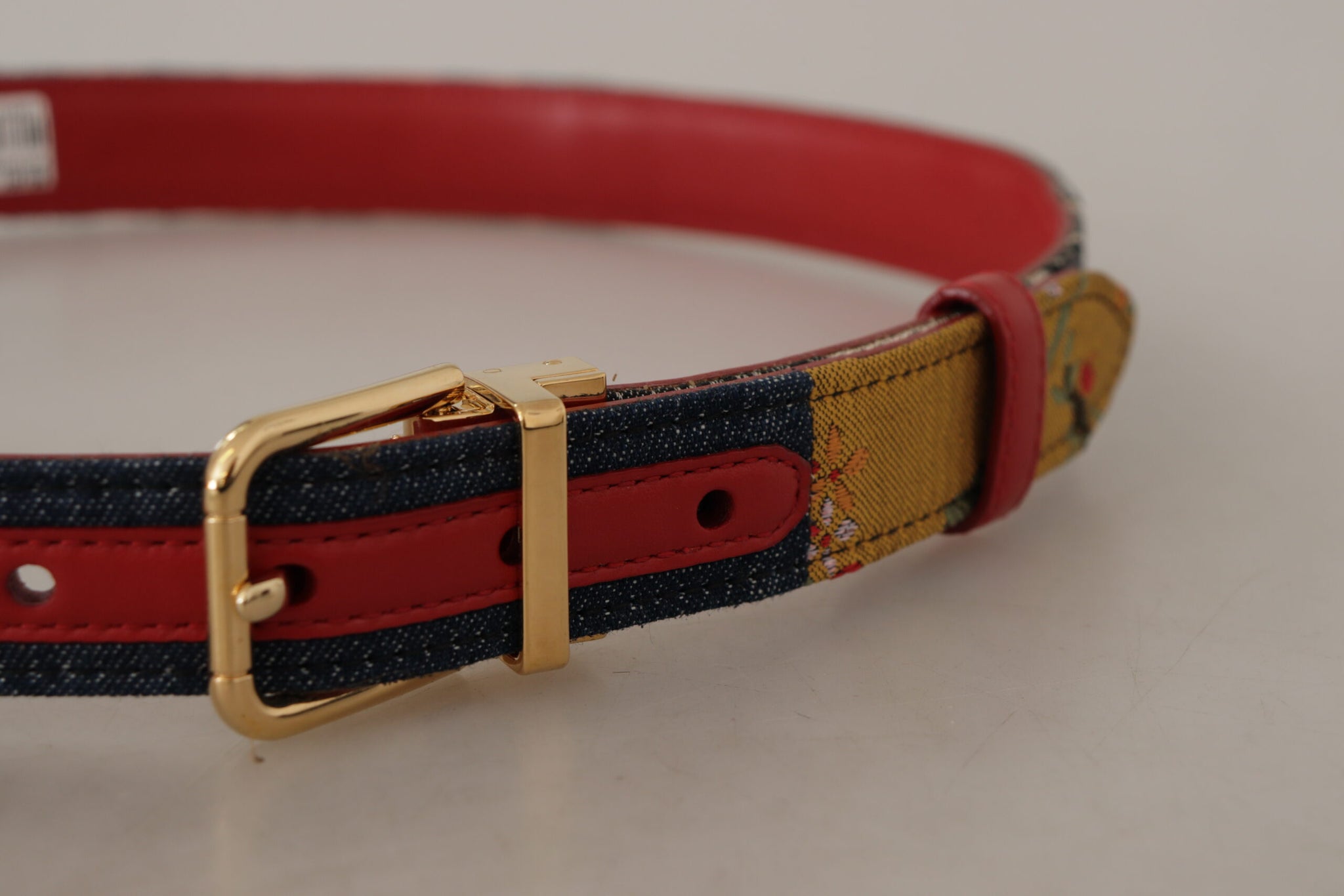 Multicolor Majolica Patchwork Gold Metal Buckle Belt