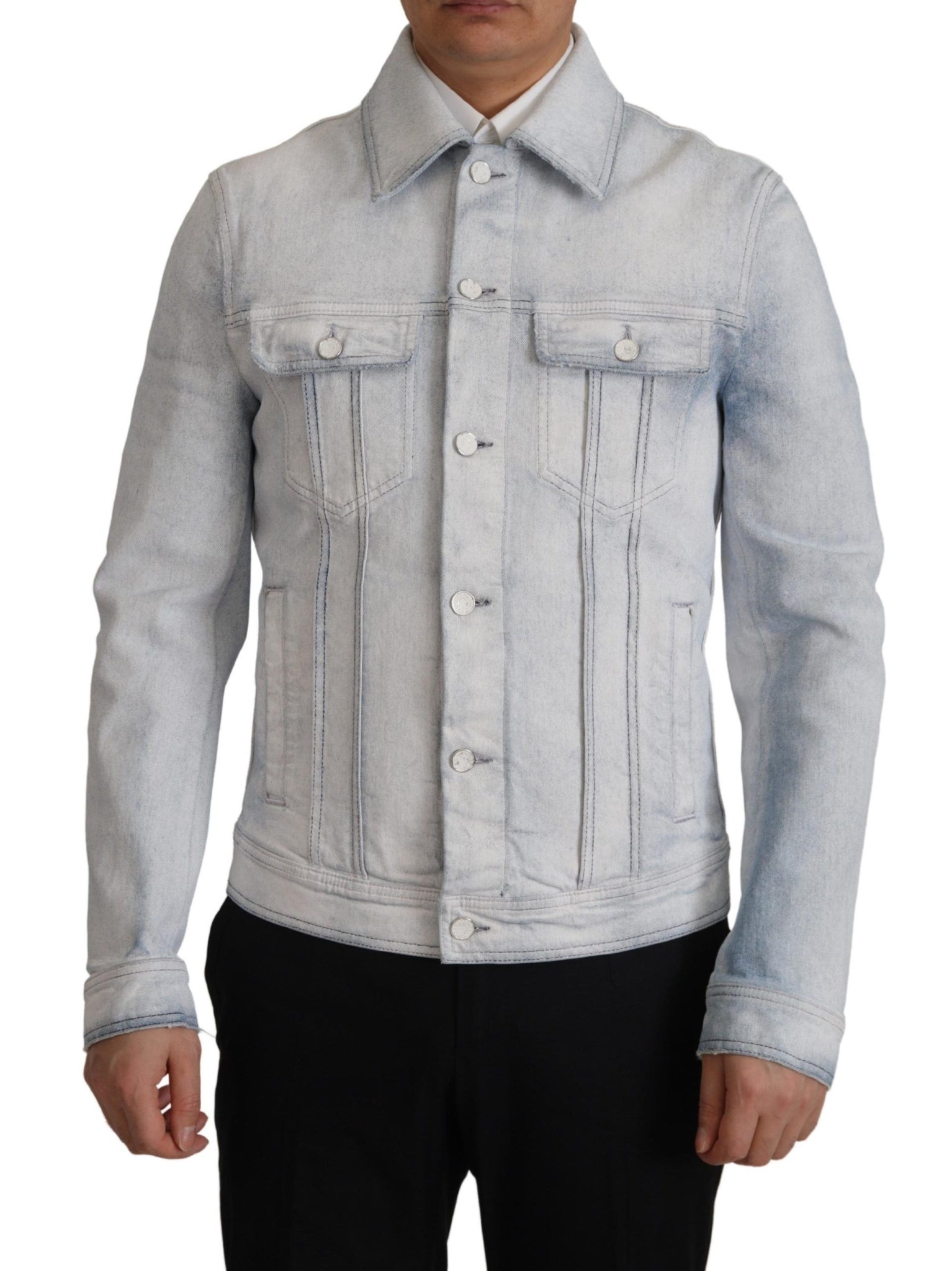 Light Blue Cotton Stretch Denim Men Jacket