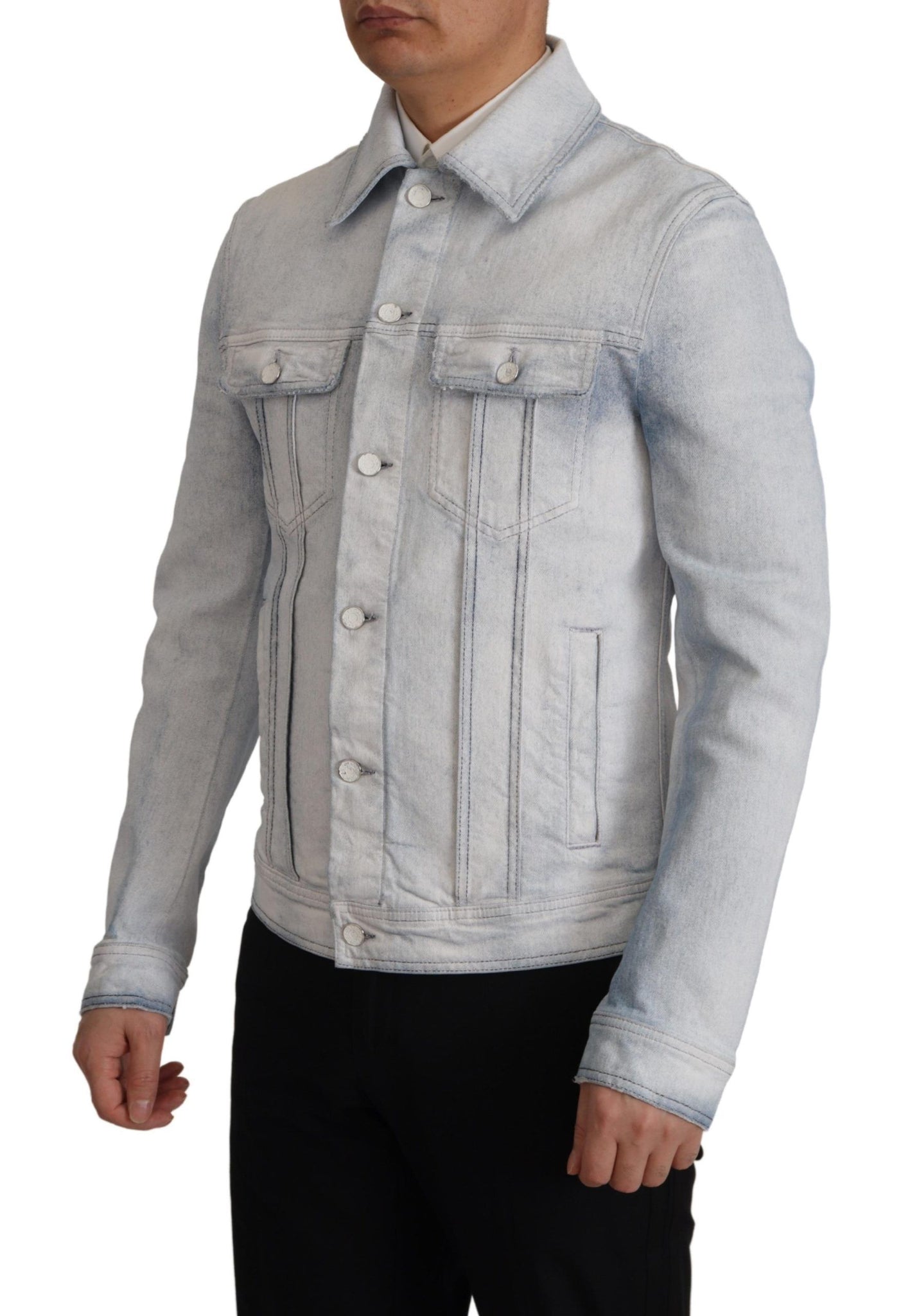 Light Blue Cotton Stretch Denim Men Jacket