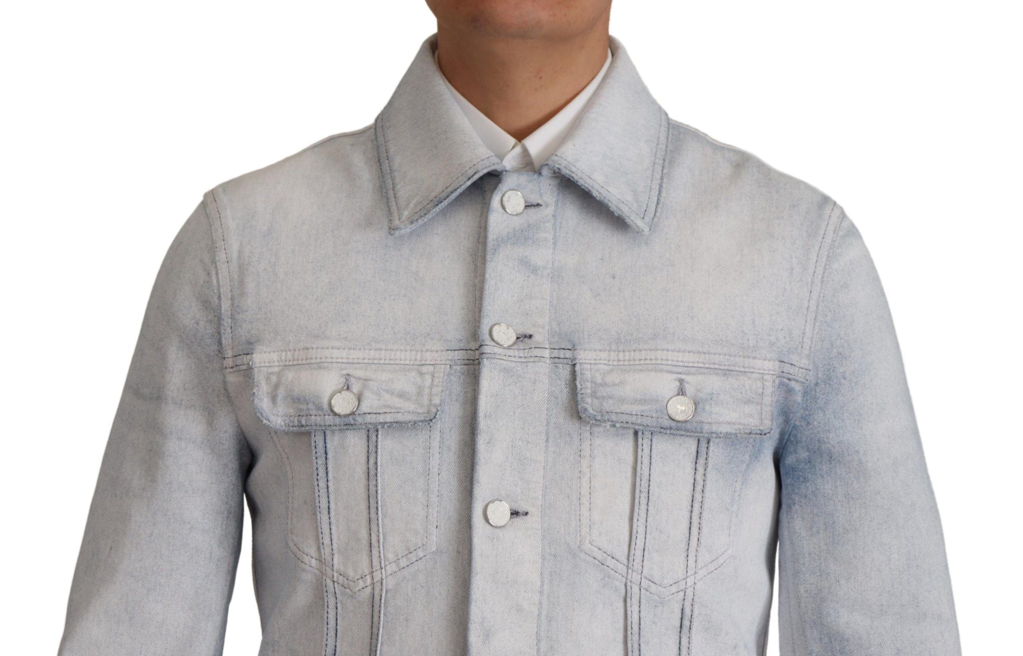 Light Blue Cotton Stretch Denim Men Jacket