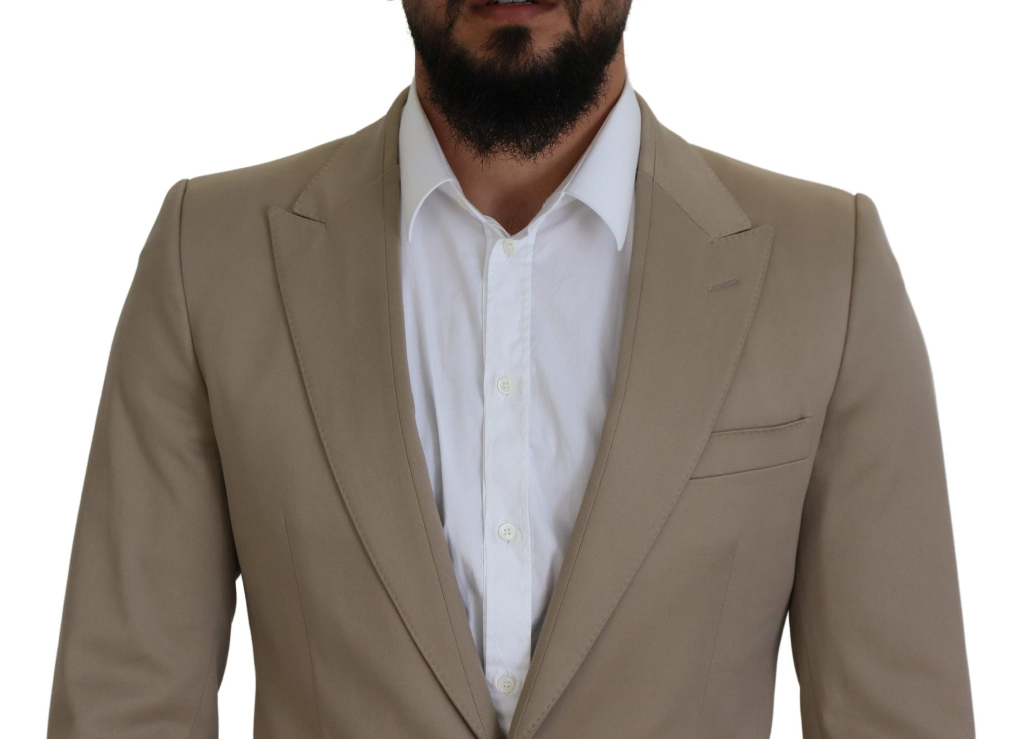 Beige Cotton Stretch Slim Jacket Blazer