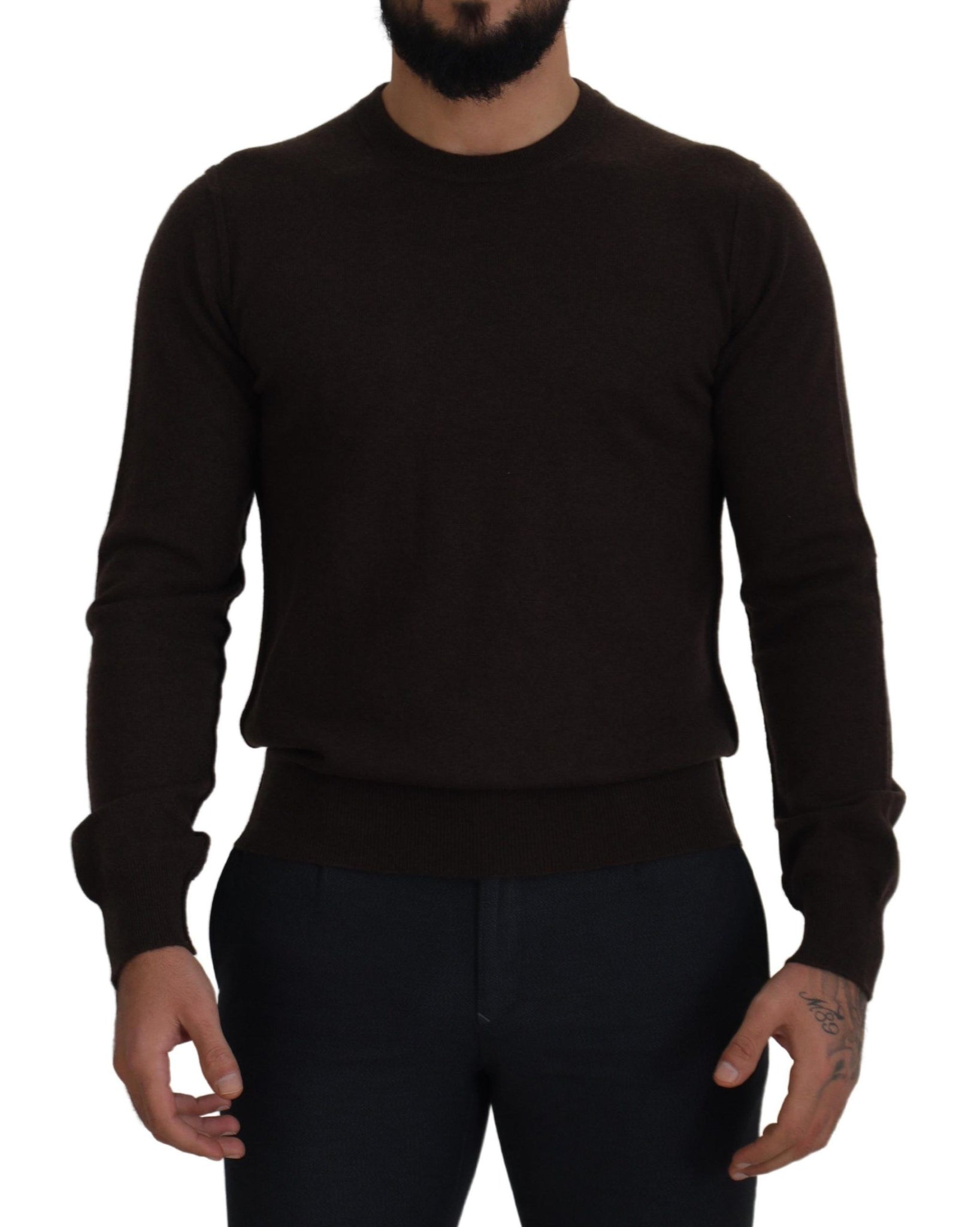 Brown Cashmere Crew Neck Pullover Sweater
