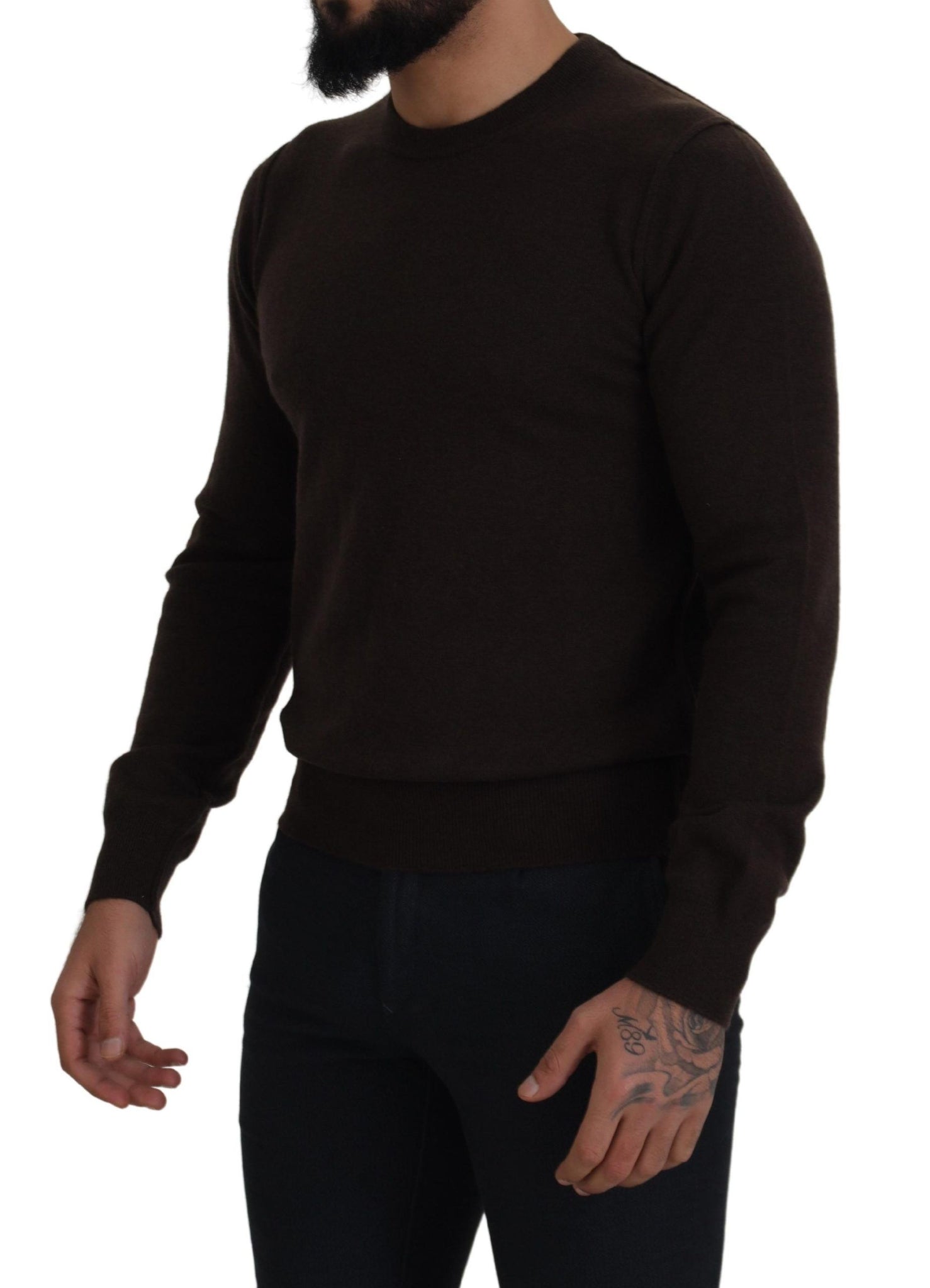 Brown Cashmere Crew Neck Pullover Sweater