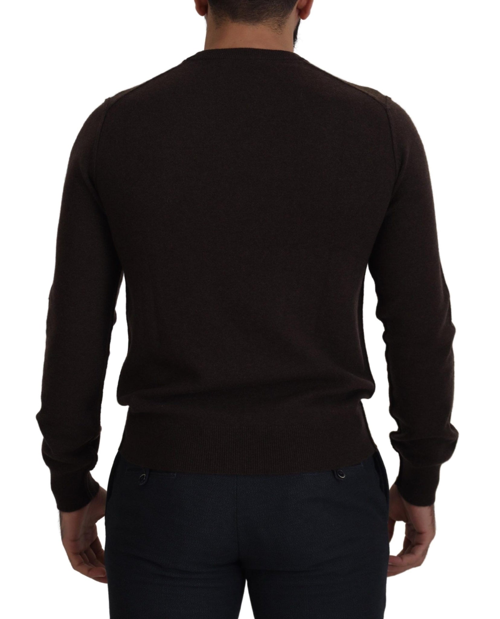 Brown Cashmere Crew Neck Pullover Sweater