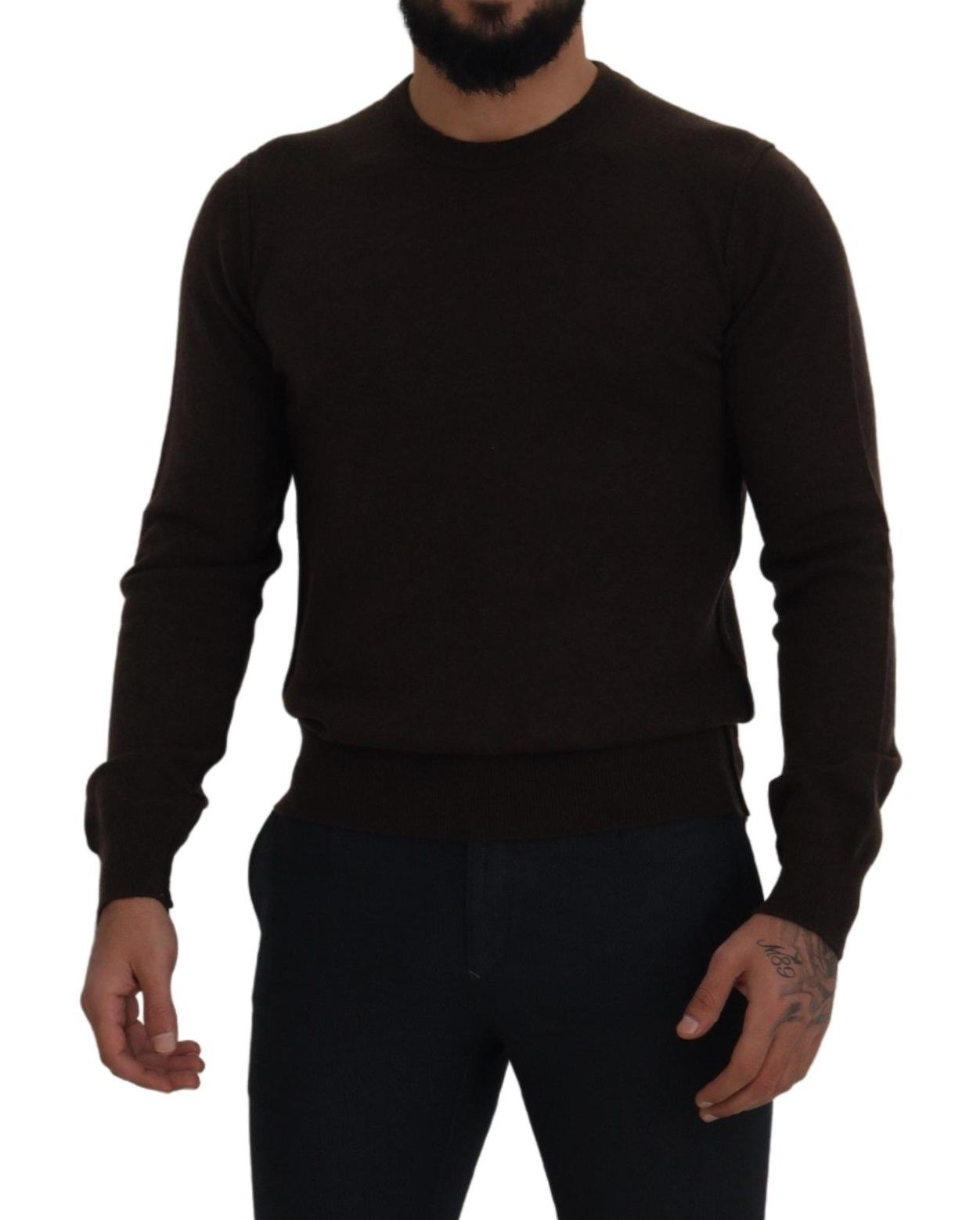 Brown Cashmere Crew Neck Pullover Sweater