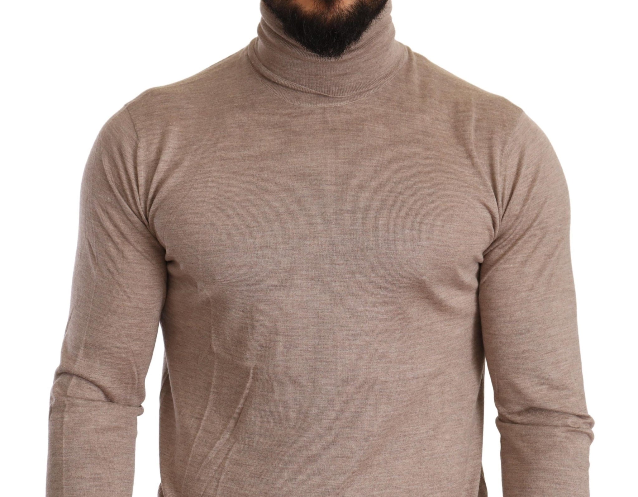 Beige Cashmere Turtleneck Pullover Sweater