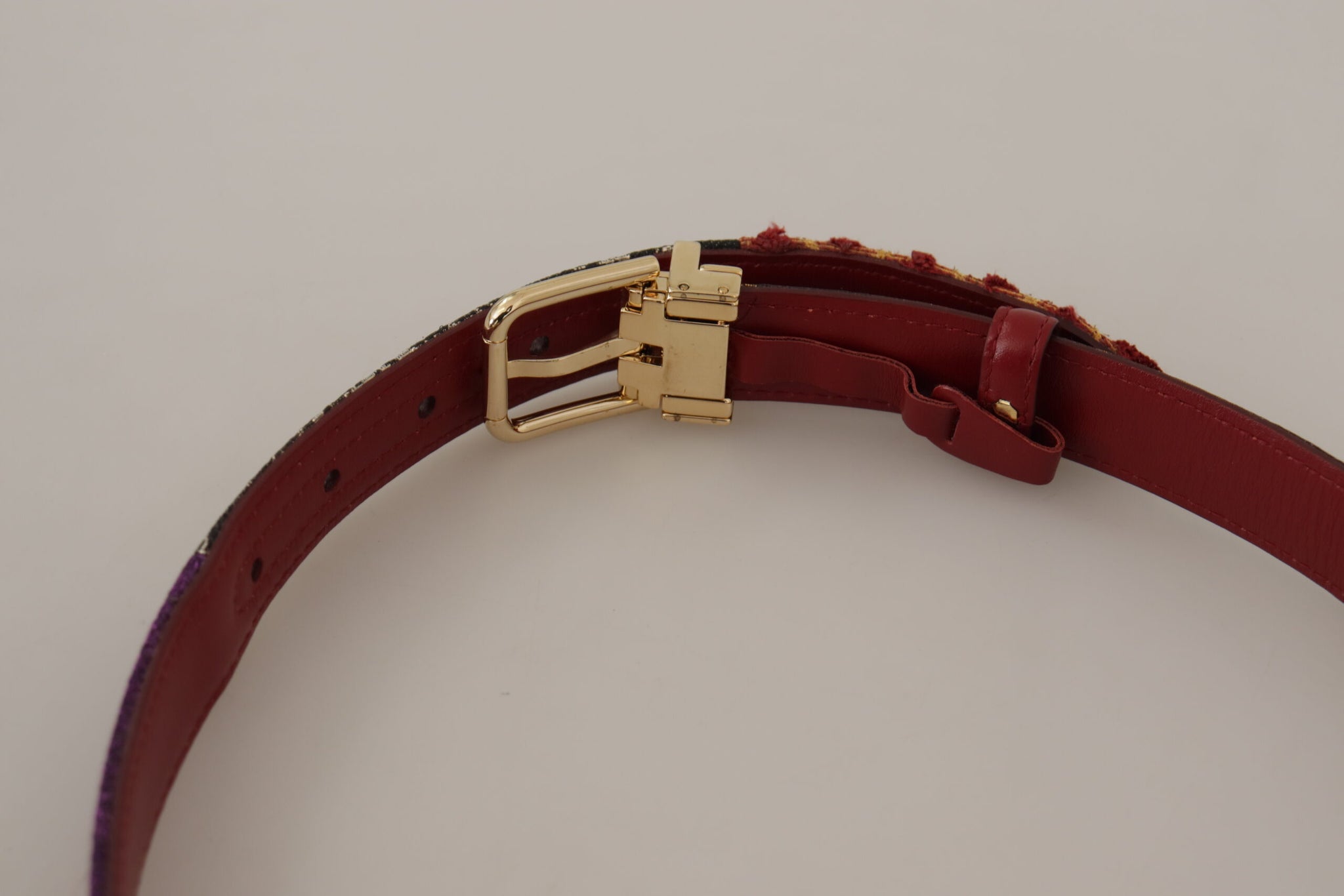 Multicolor Patchwork Leather Gold Metal Buckle Belt