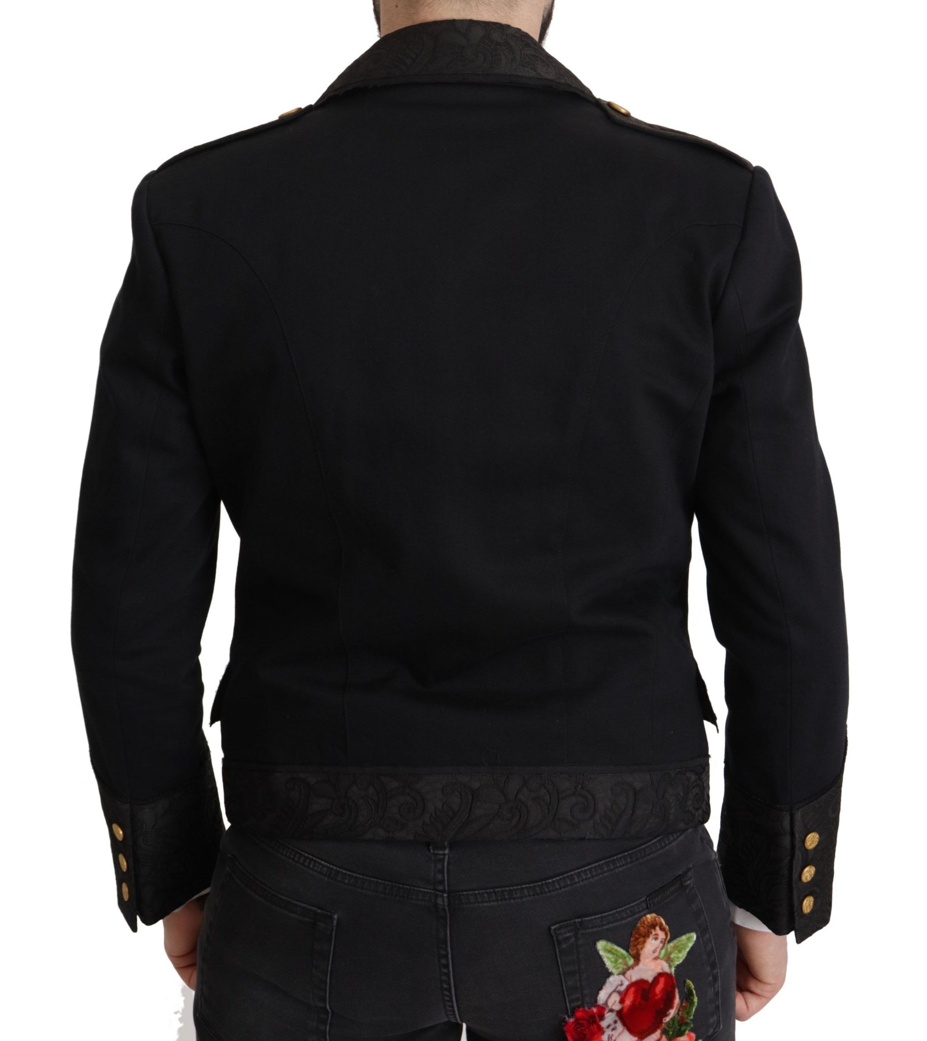 Black Button Embellished Cotton Blend Jacket
