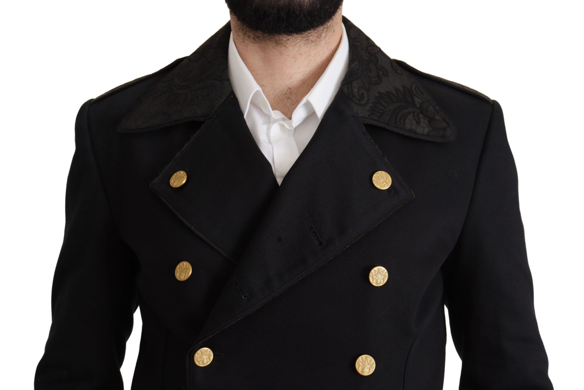 Black Button Embellished Cotton Blend Jacket