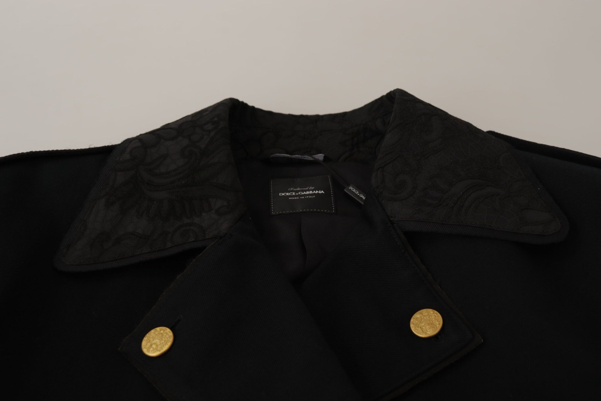 Black Button Embellished Cotton Blend Jacket