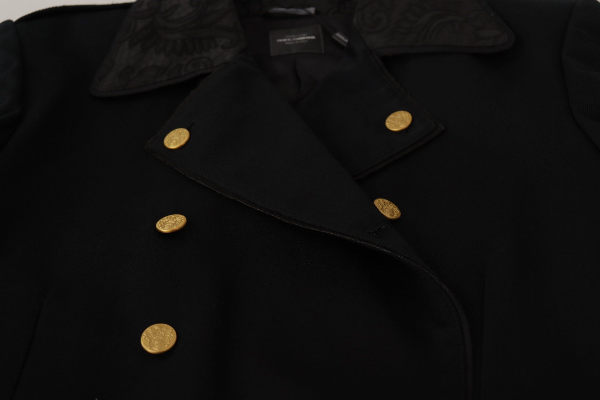 Black Button Embellished Cotton Blend Jacket