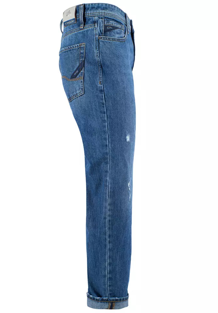 Yes Zee Blue Cotton Jeans & Pant