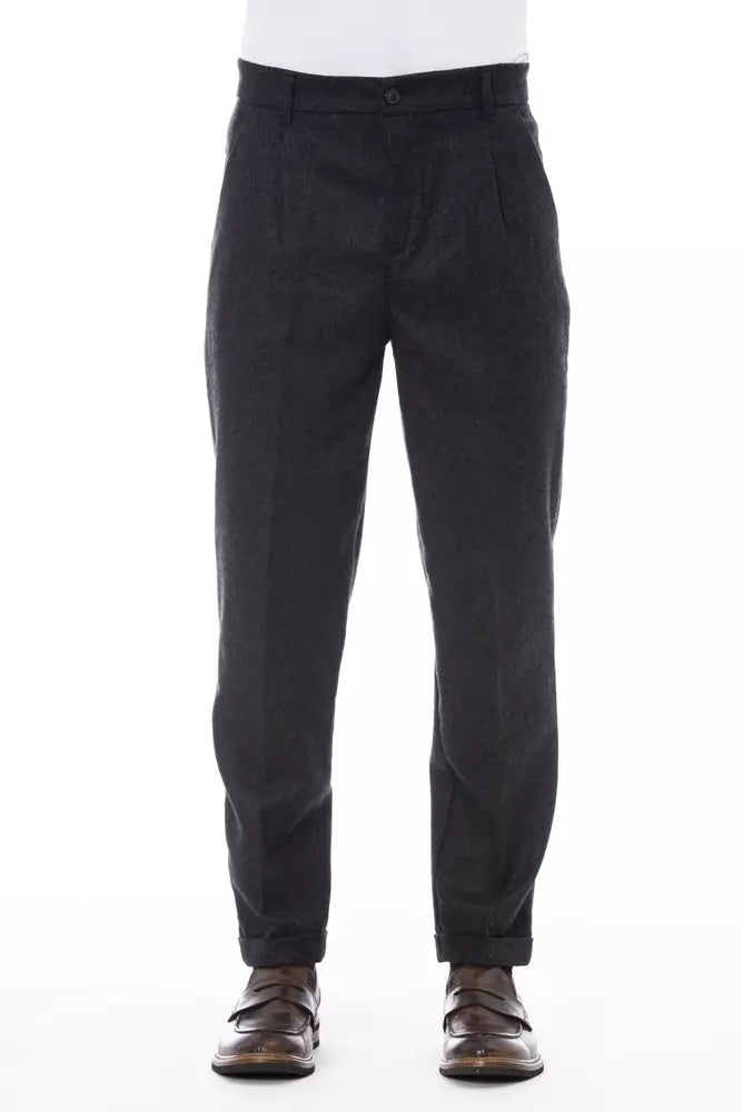 Alpha Studio Gray Wool Jeans & Pant
