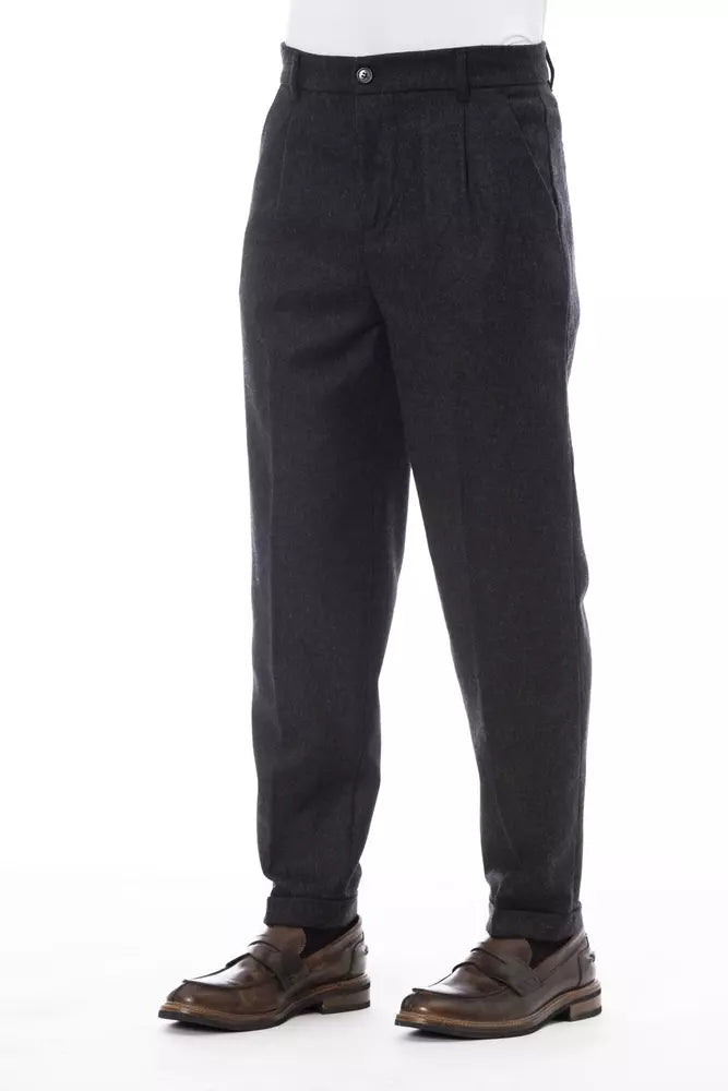 Alpha Studio Gray Wool Jeans & Pant