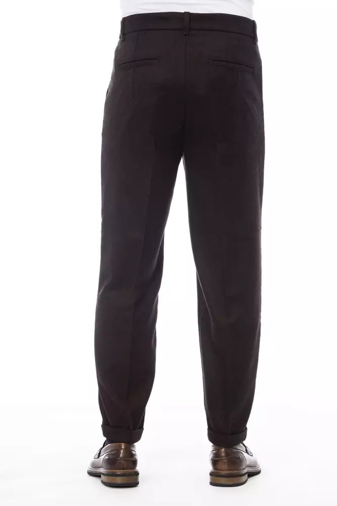Alpha Studio Brown Wool Jeans & Pant