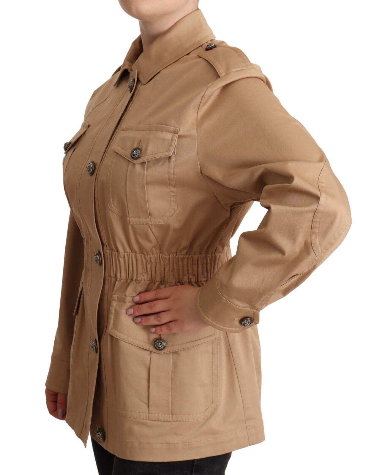 Beige Cotton Long Sleeves Collared Coat Jacket