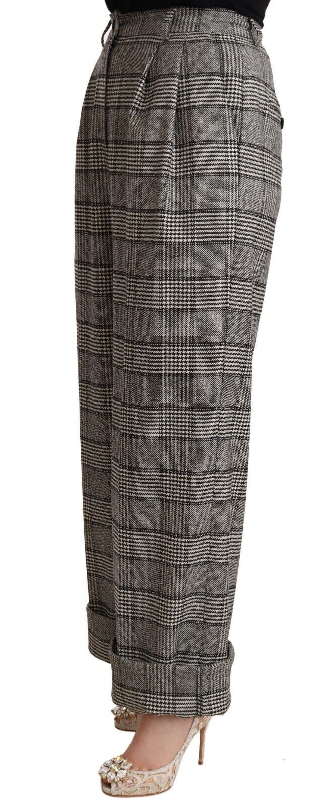 Gray Tartan Straight Trouser Wool Pants
