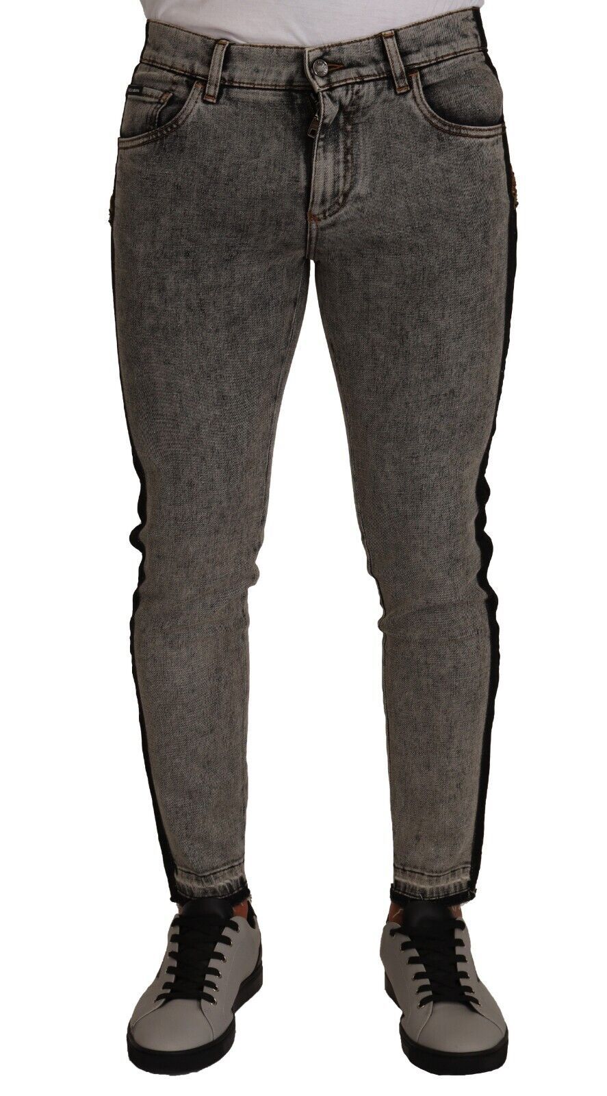 Gray Wash Crown Embellished Skinny Denim Jeans