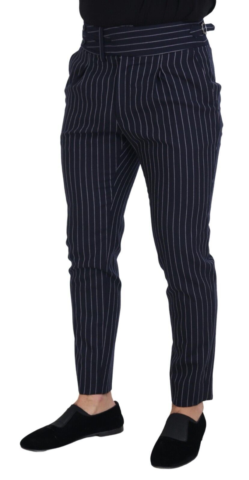 Blue Wool Striped Men Formal Trouser Pants