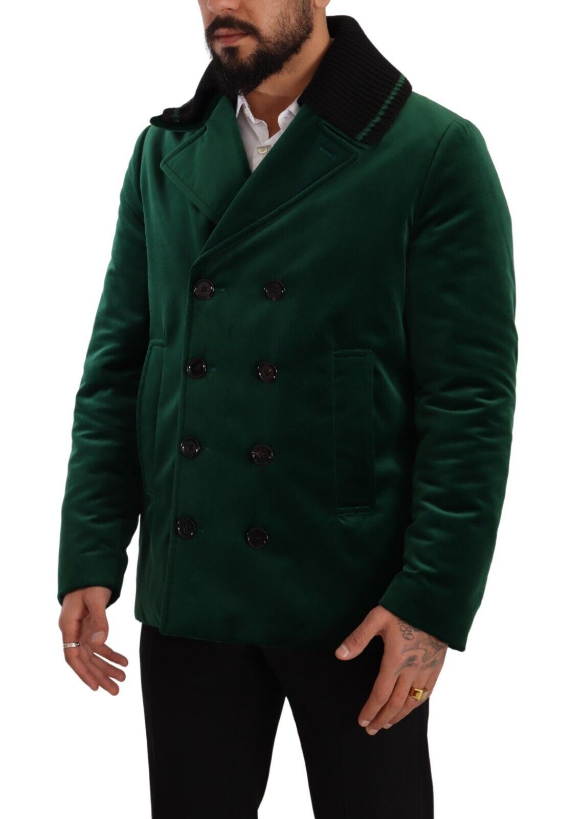 Green Velvet Cotton Double Breasted Jacket