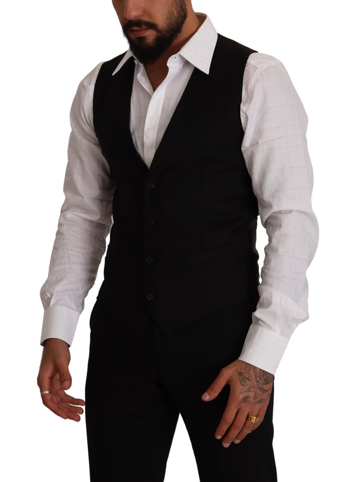 Black Wool Single Breasted Waistcoat Vest
