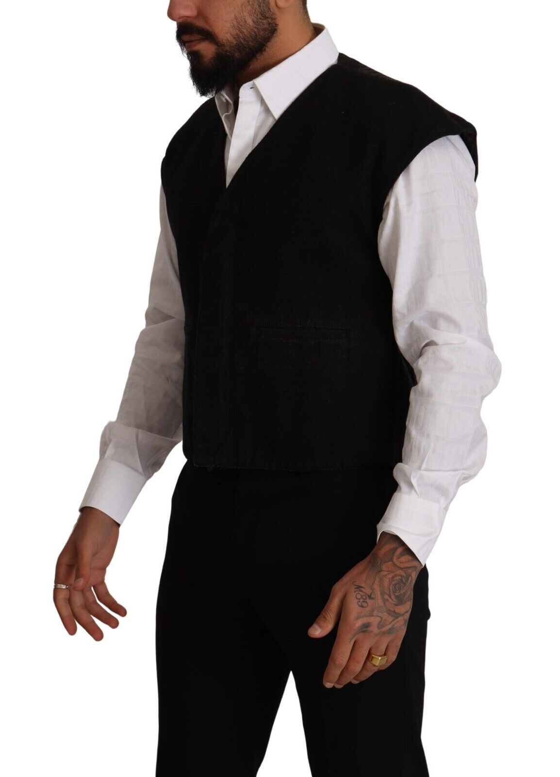 Black Wool Cotton Dress Waistcoat Vest