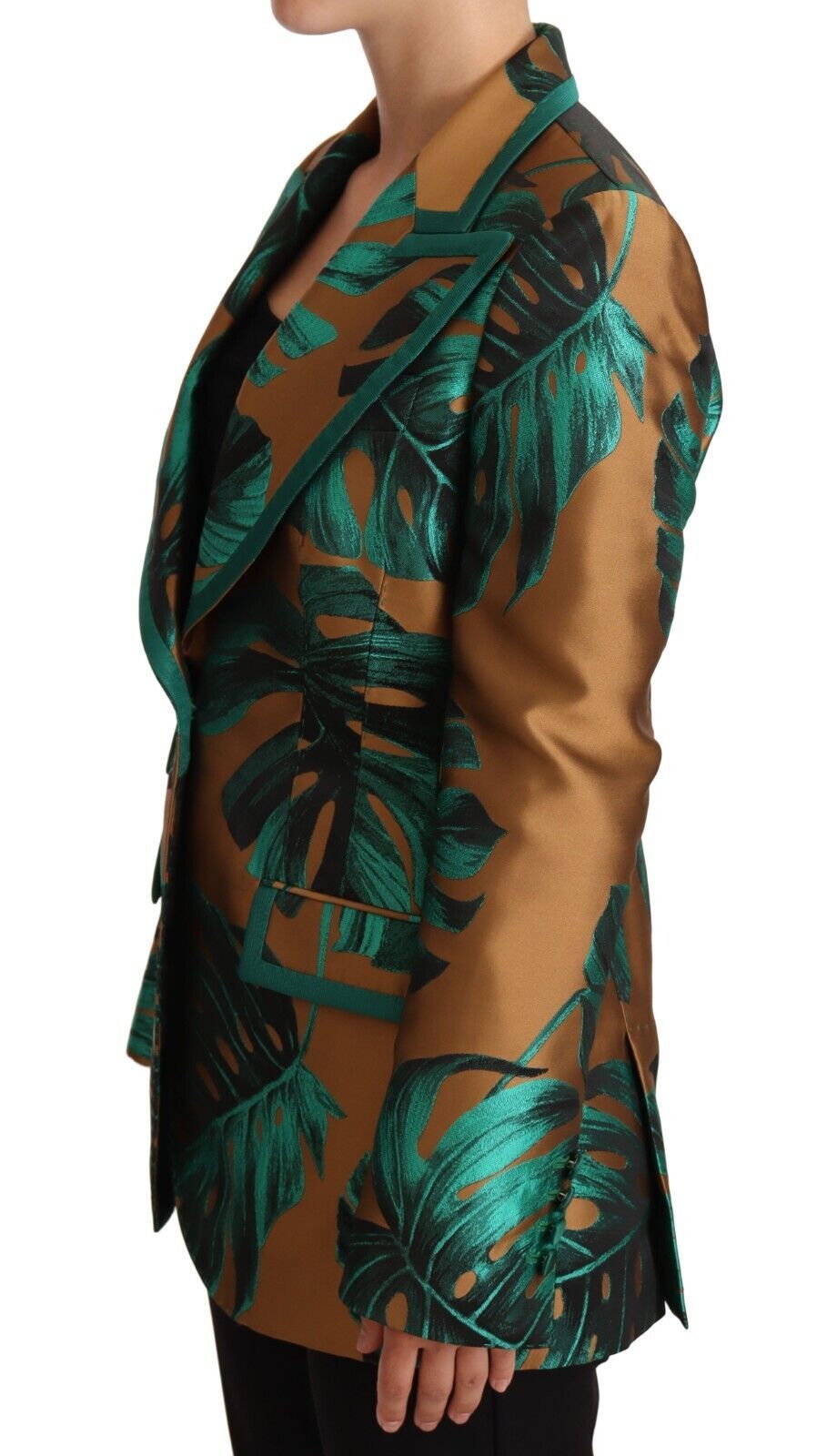 Brown Green Leaf Jacquard Coat Jacket