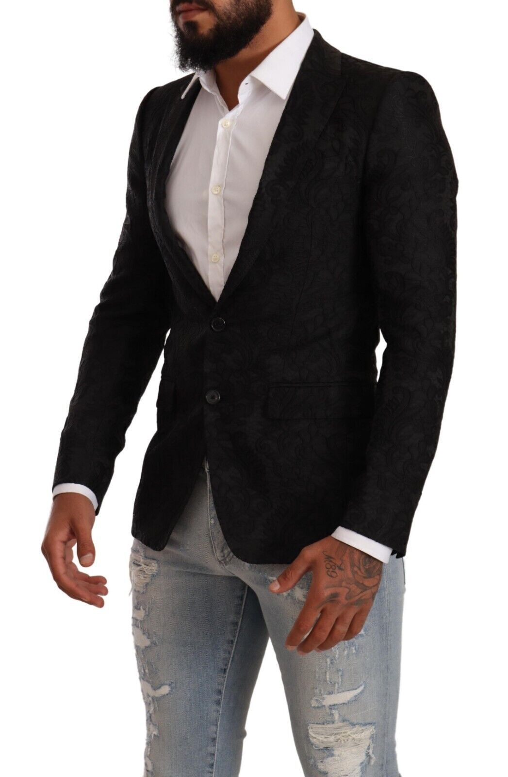 Black Brocade Two Button Suit MARTINI Jacket