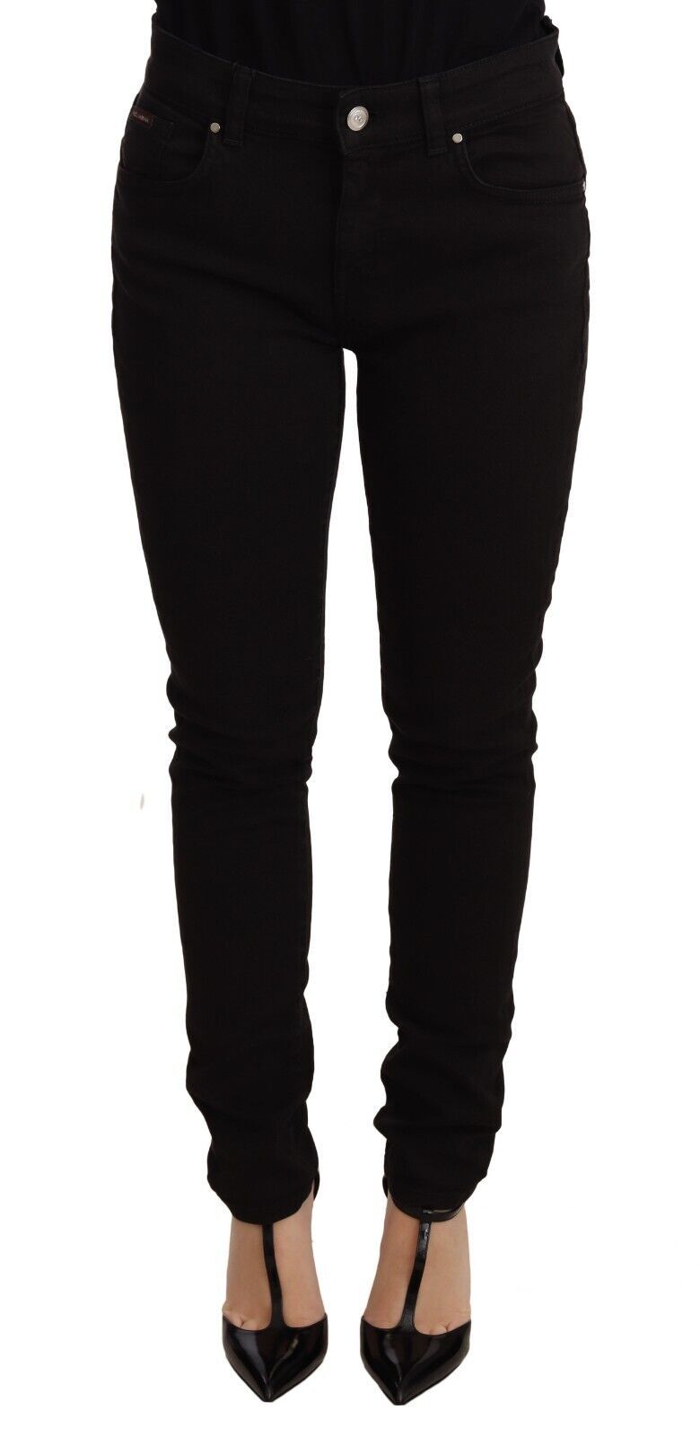 Black Skinny Denim Logo Cotton Stretch Jeans
