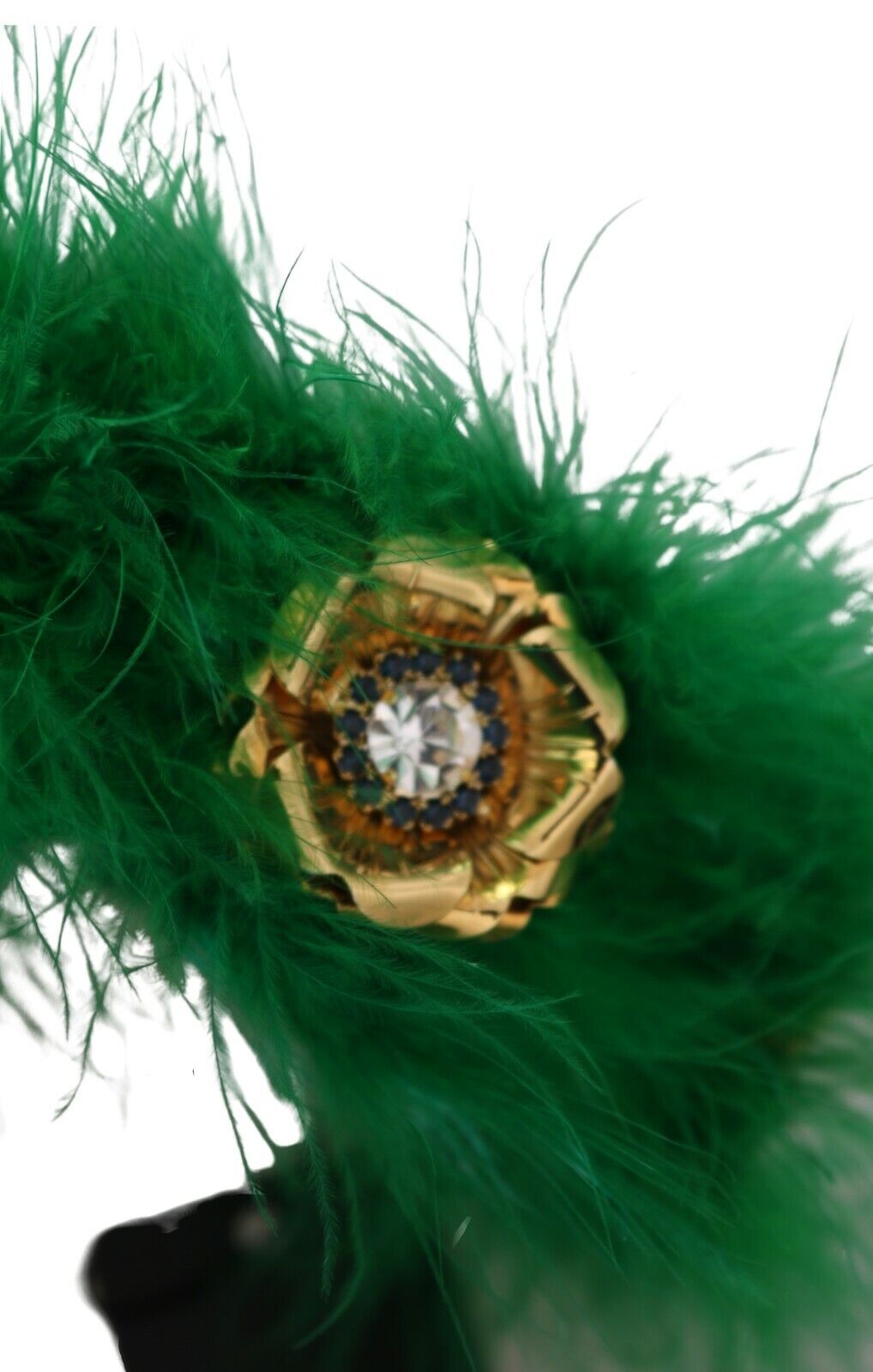 Dolce & Gabbana Green Silk Fur Crystal Flowers Tiara Headband