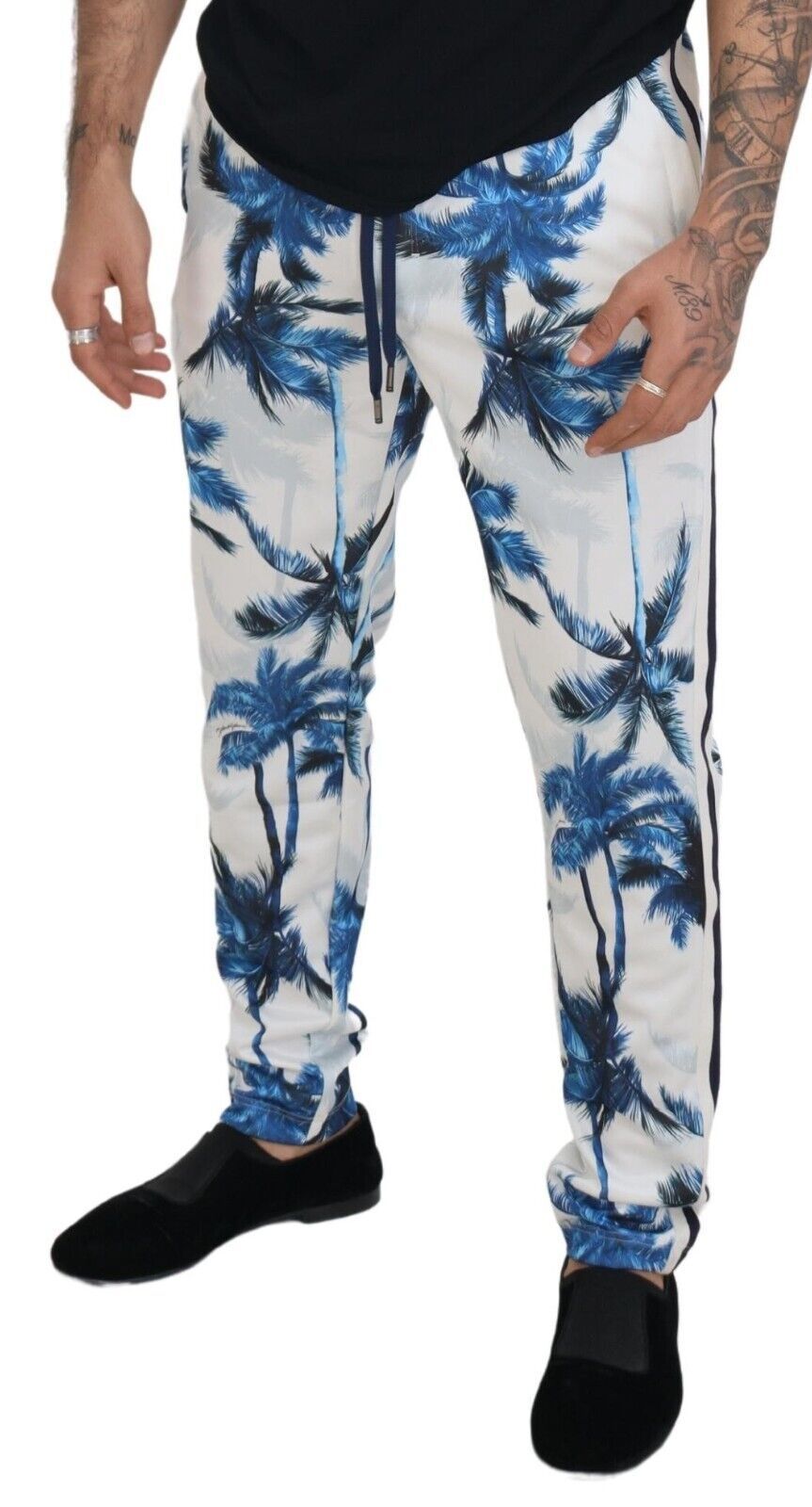 White Palm Tree Print Men Trouser Pants
