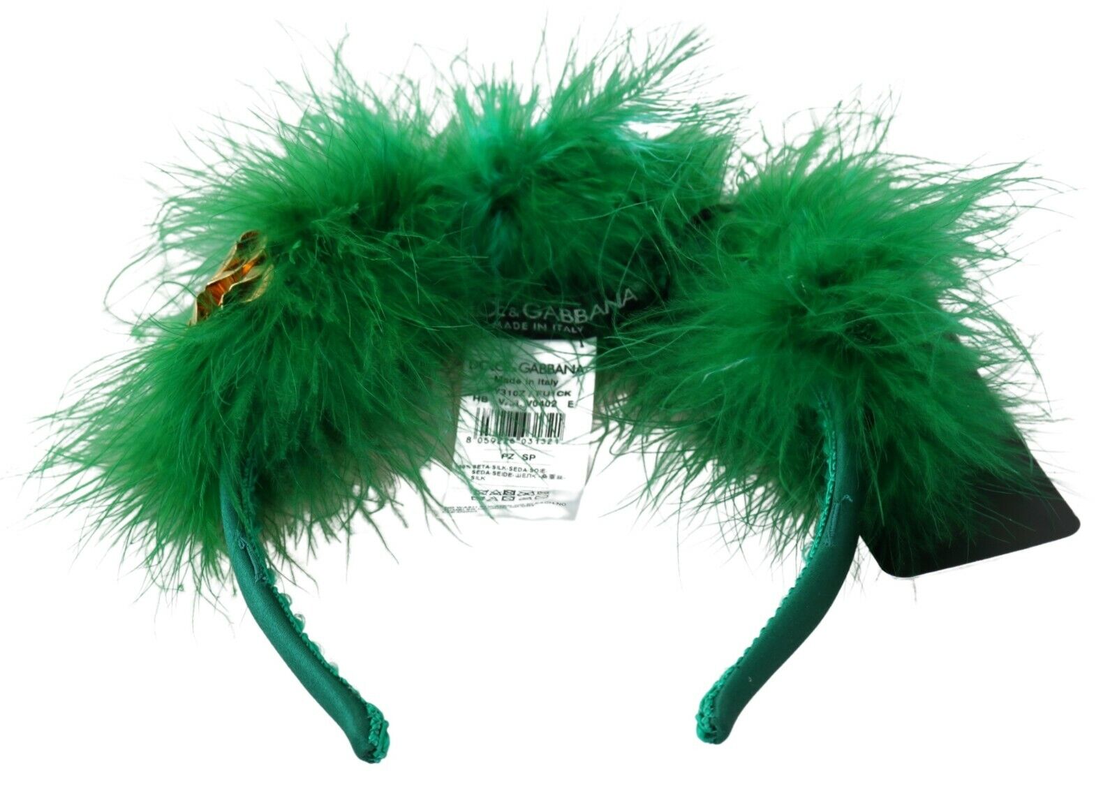 Dolce & Gabbana Green Silk Fur Crystal Flowers Tiara Headband