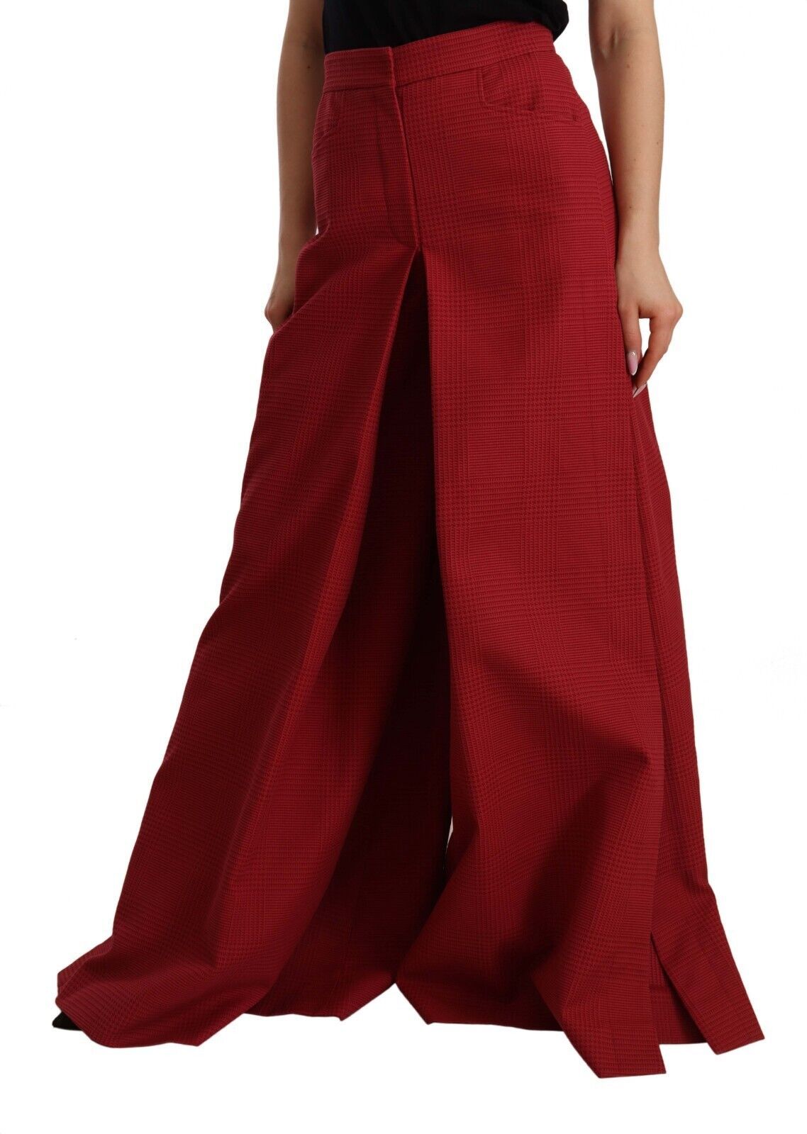 Red Cotton High Waist Wide Leg Pants