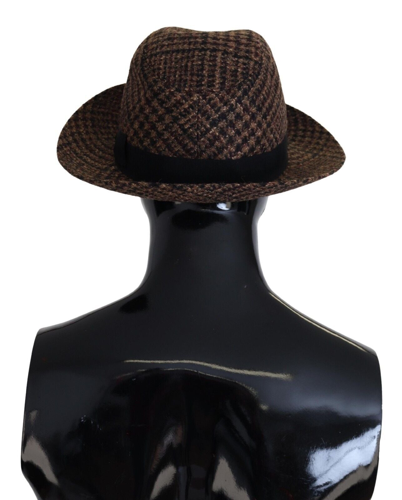 Brown Tweed Wool Logo Fedora Trilby Hat