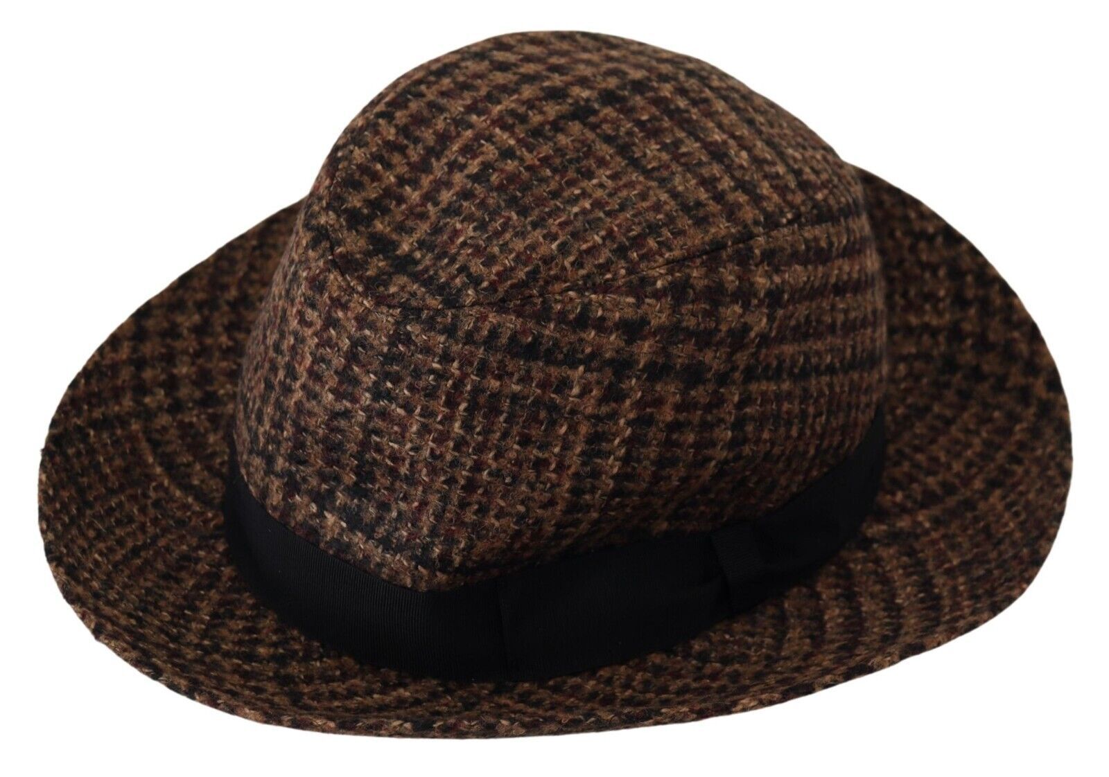 Brown Tweed Wool Logo Fedora Trilby Hat
