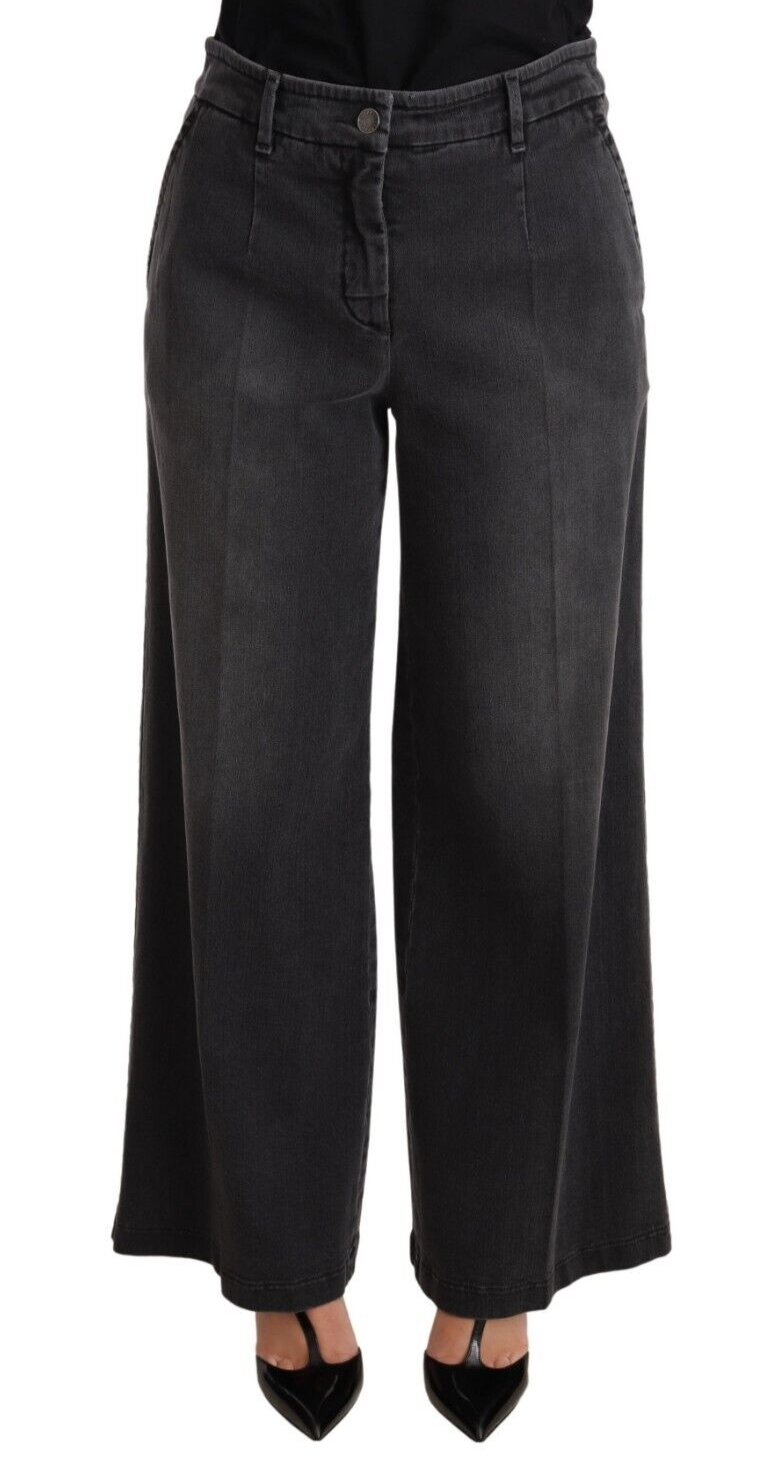 Gray Washed Mid Waist Wide Leg Denim Jeans