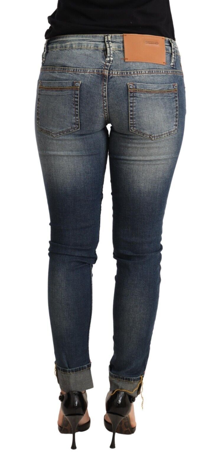 Blue Washed Cotton Low Waist Skinny Denim Women Trouser Jeans