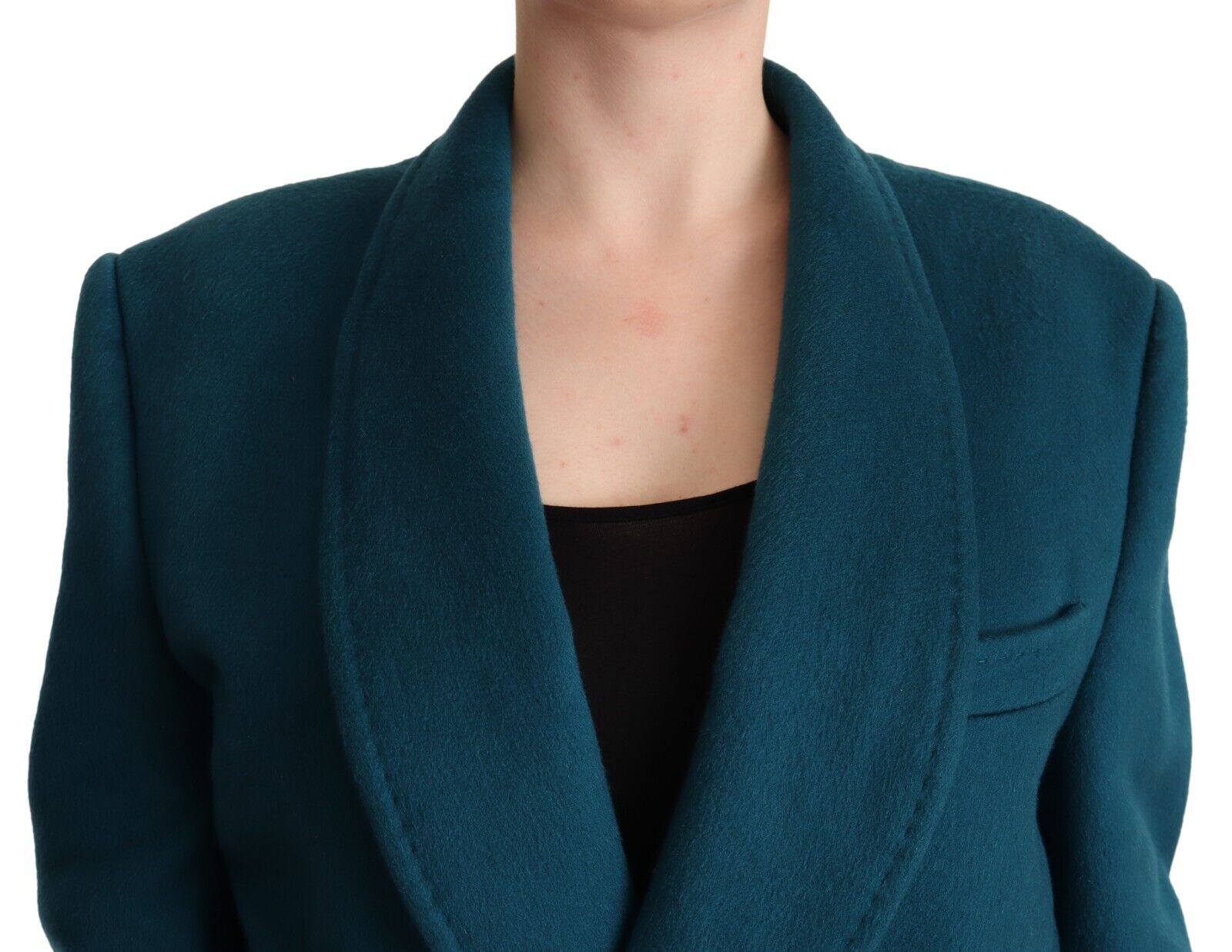 Blue Green Wool Long Sleeves Trench Coat Jacket