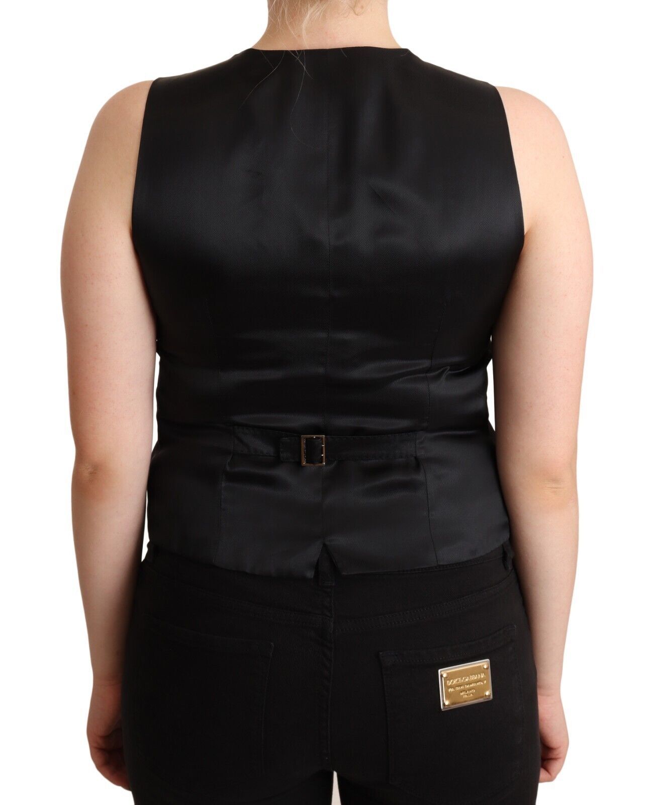 Black Button Down Sleeveless Vest  Viscose Top