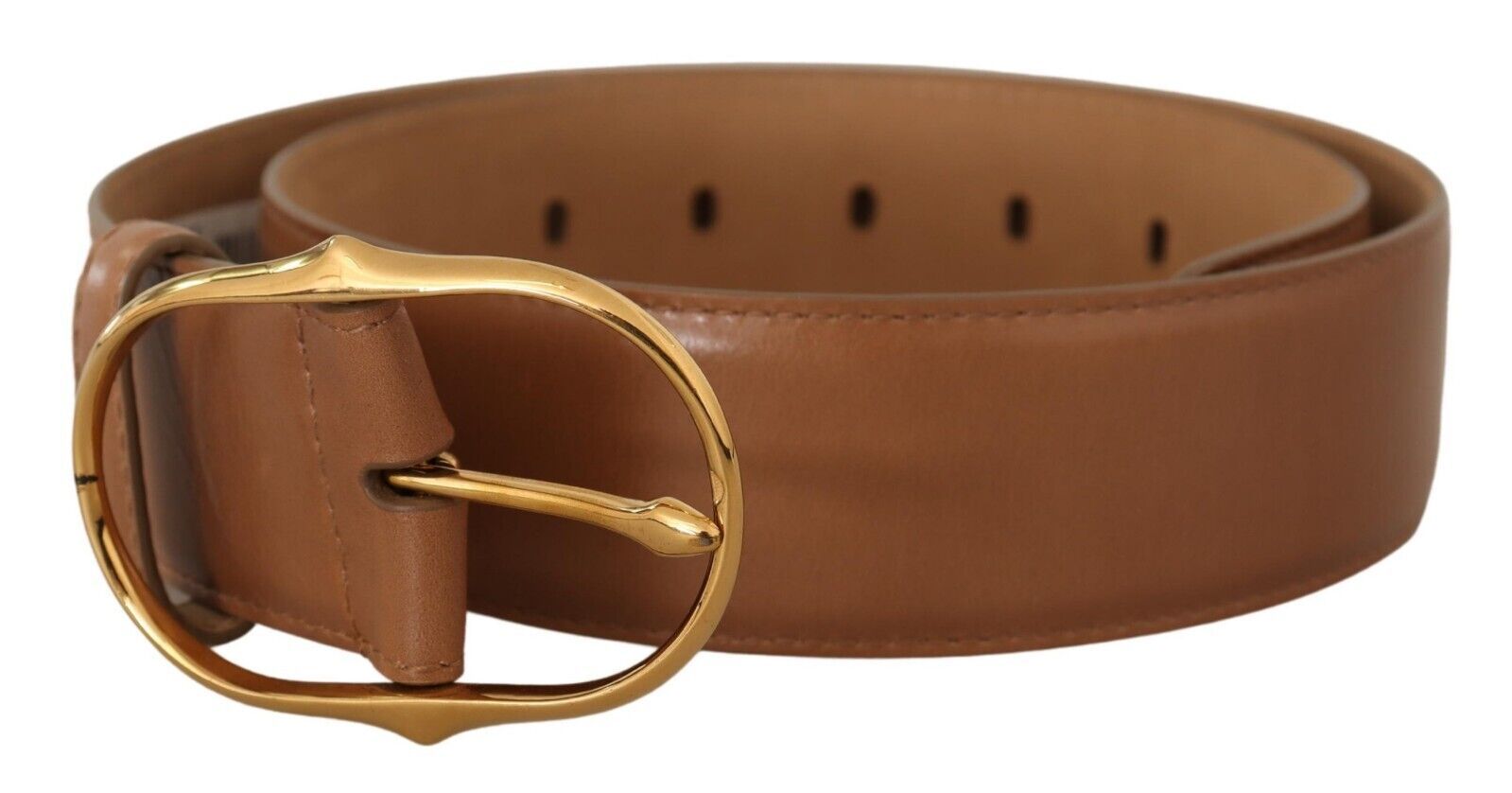 Dolce & Gabbana Brown Leather Gold Metal Oval Buckle Belt