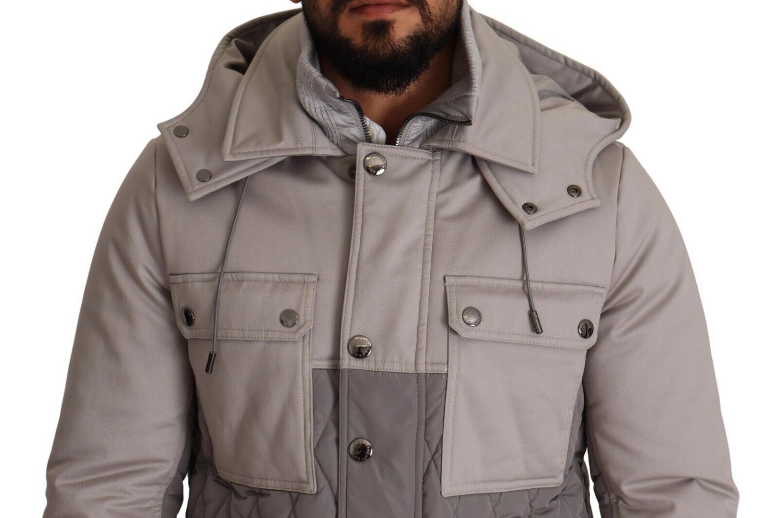 Gray Cotton Windbreaker Hooded Parka Jacket