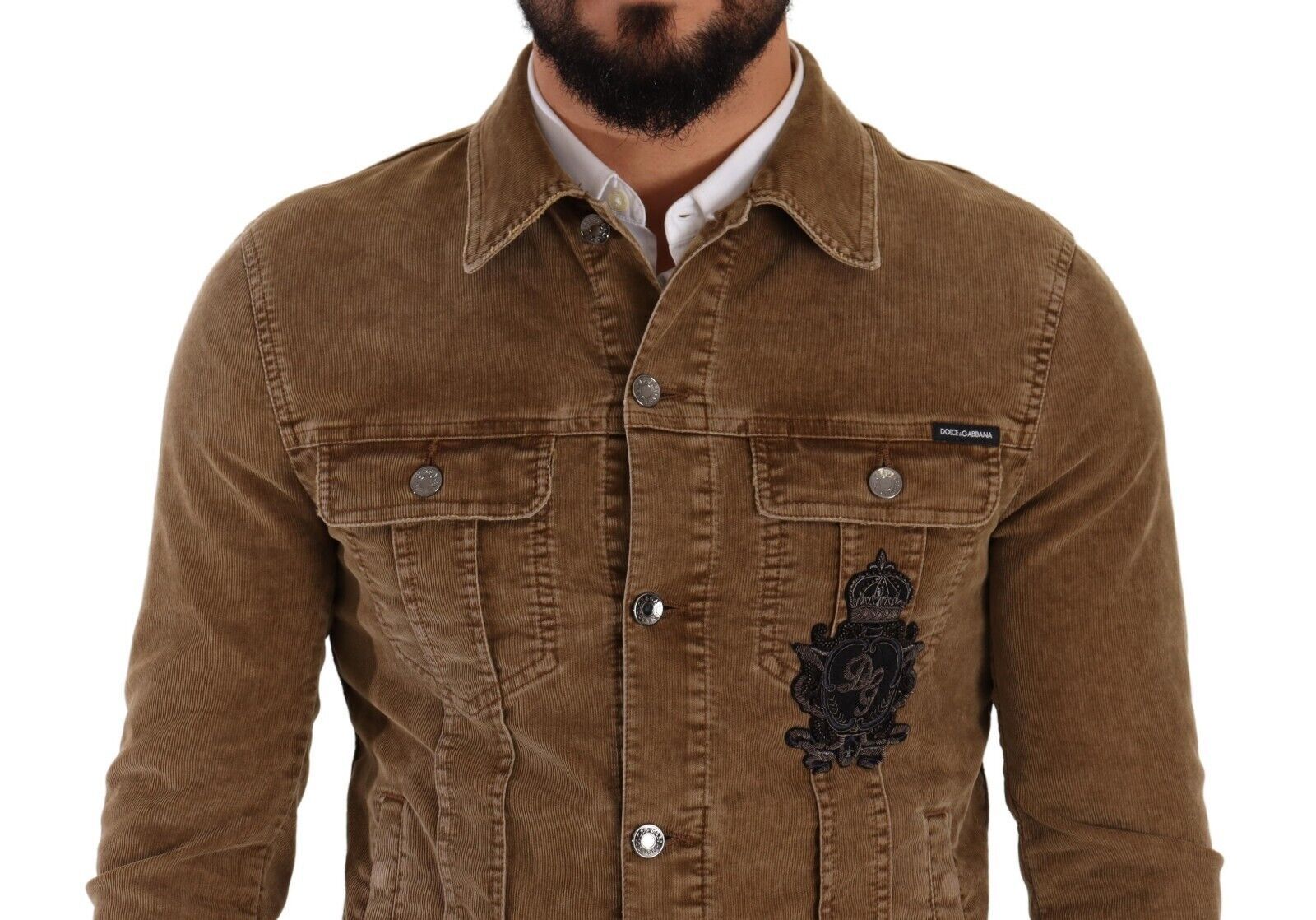 Brown Corduroy Cotton Logo Embroidery Jacket