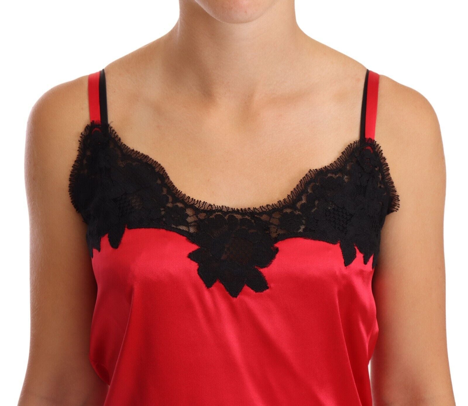 Red Floral Lace Silk Satin Camisole Lingerie Top