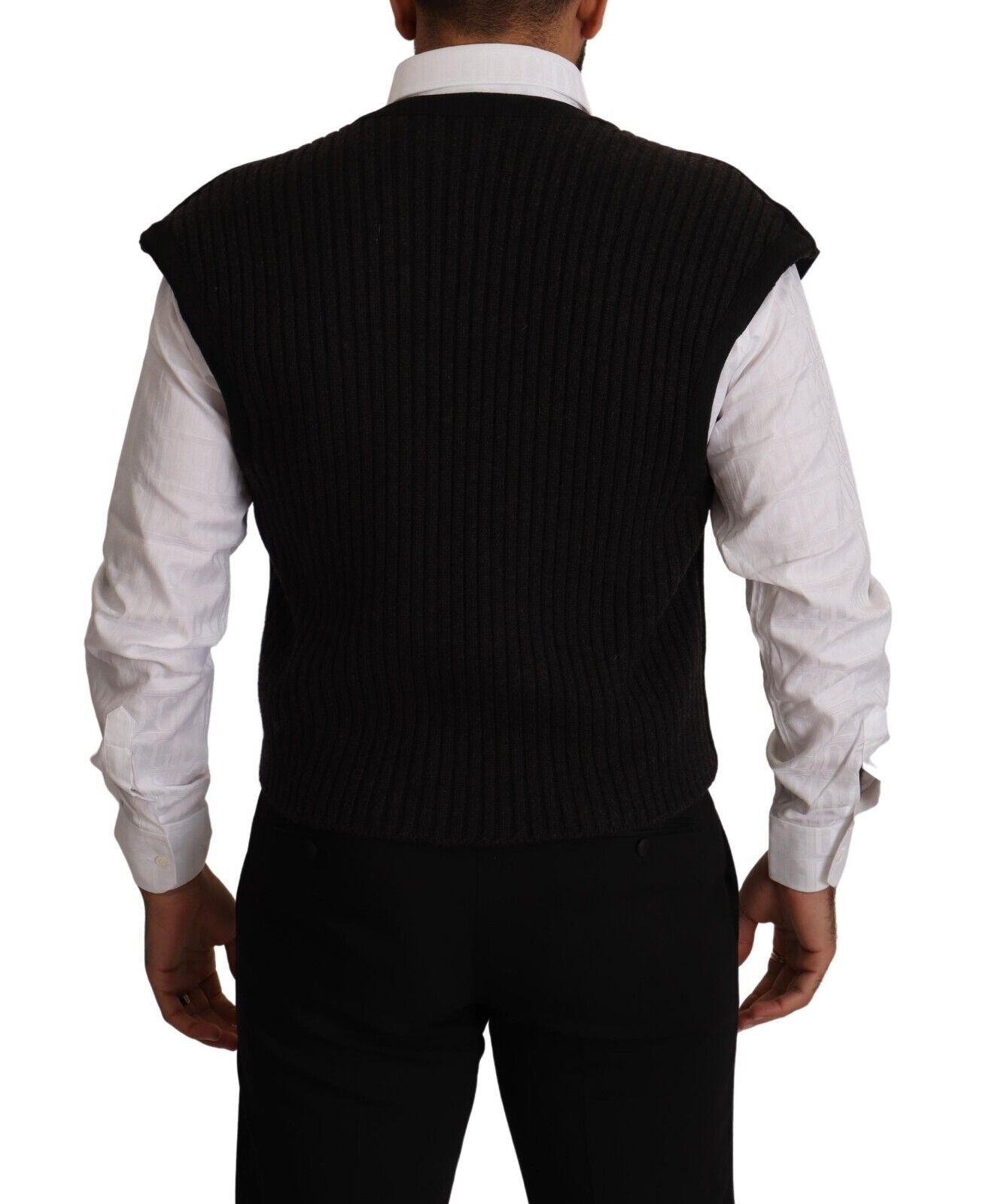 Black Wool Cotton Dress Waistcoat Vest