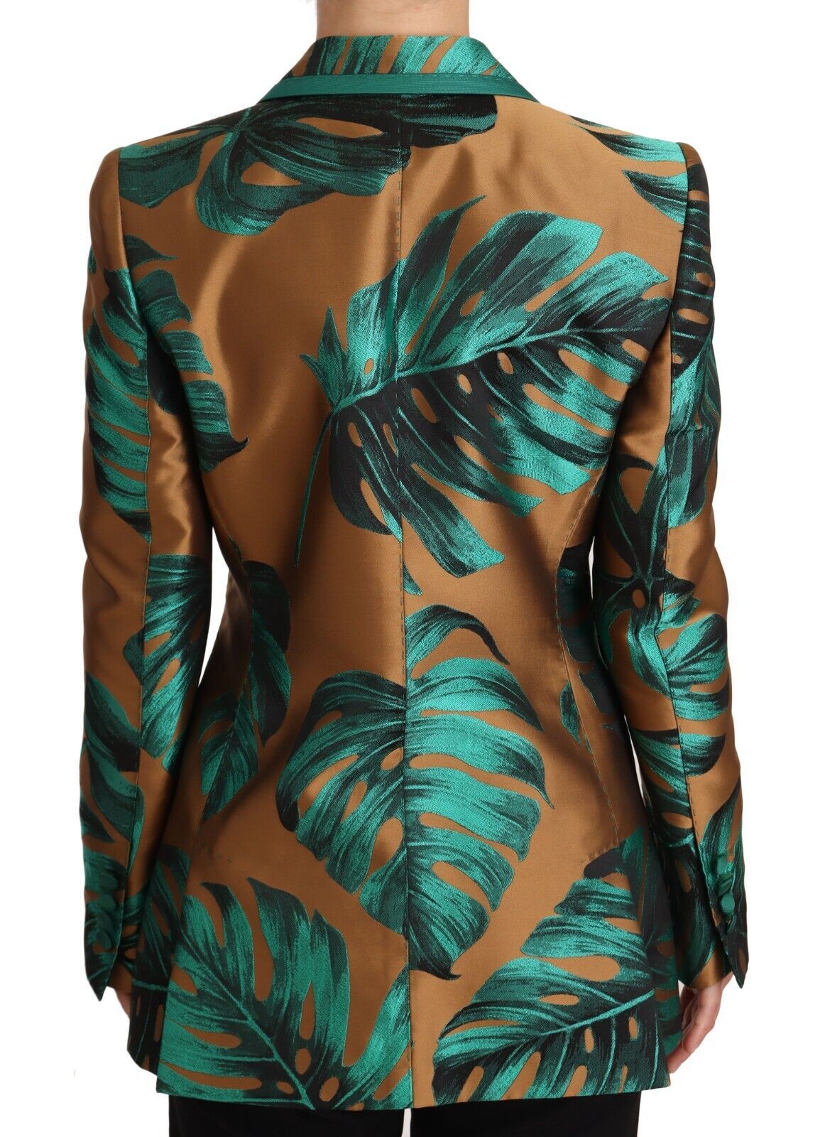 Brown Green Leaf Jacquard Coat Jacket