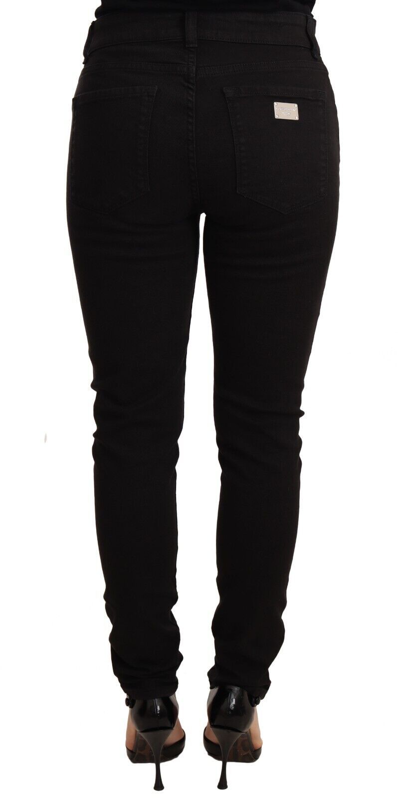 Black Skinny Denim Logo Cotton Stretch Jeans
