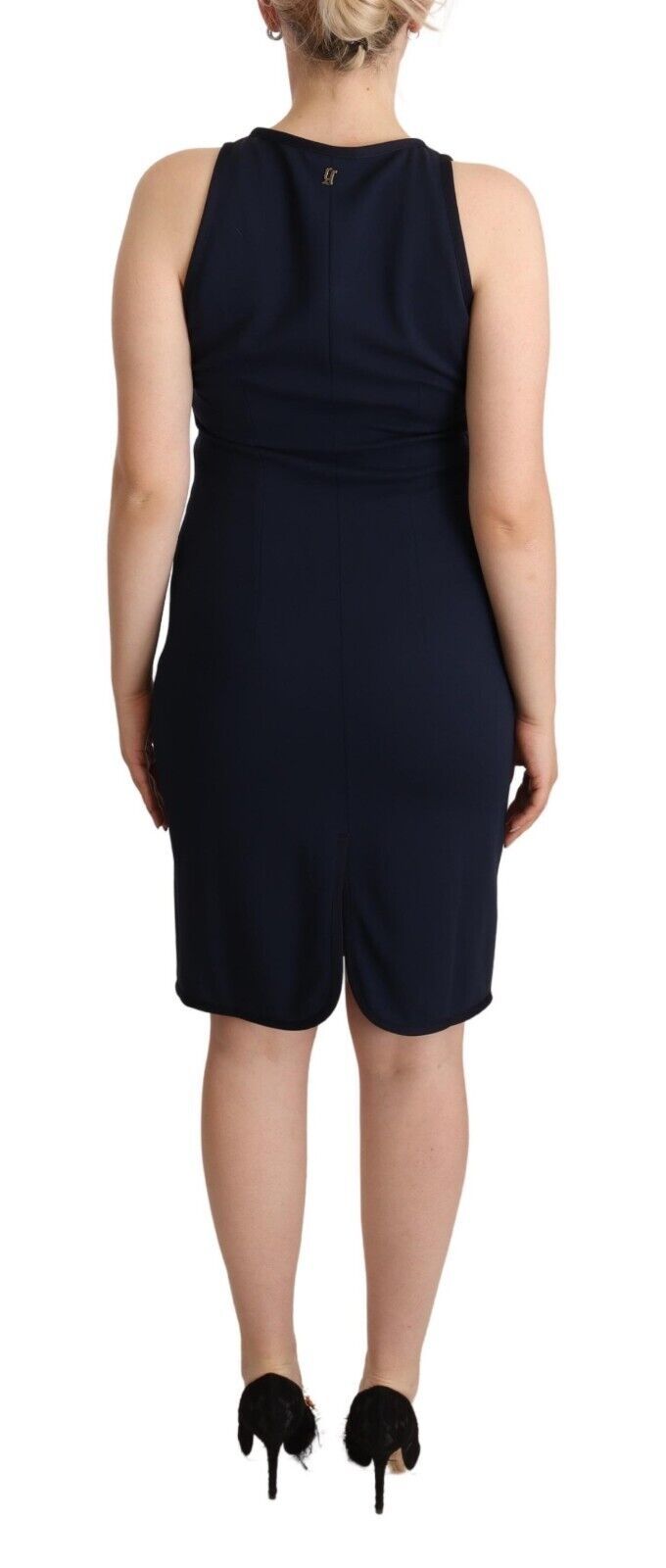 Navy Blue Sleeveless Sheath Knee Length Dress