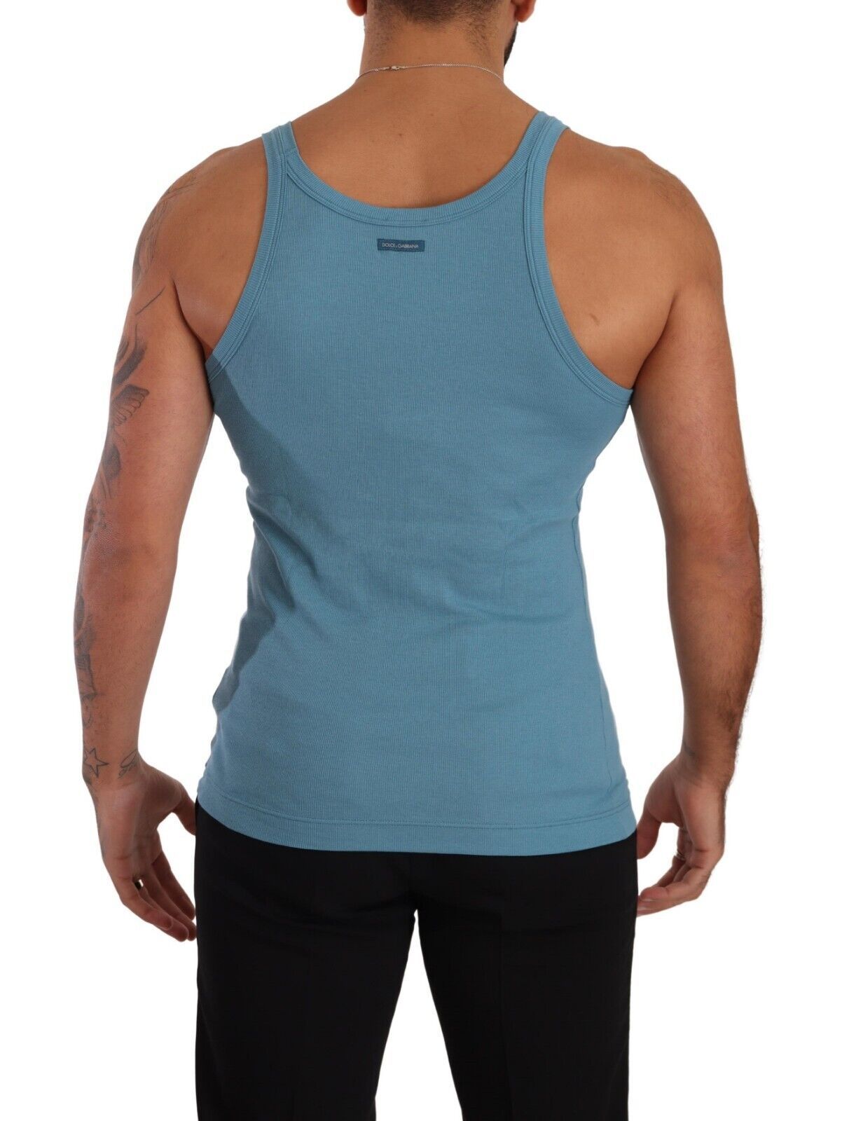 Blue Cotton Round Neck T-shirt Tank Underwear